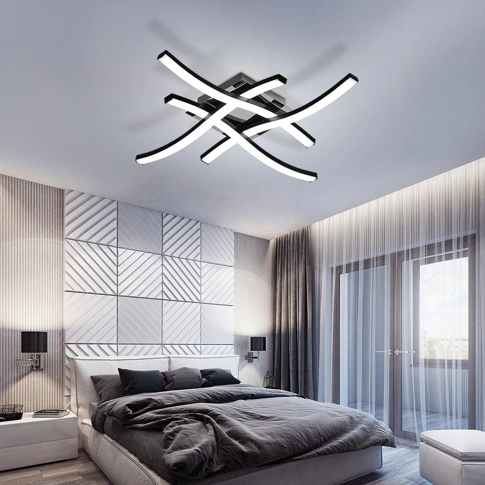 Modern LED Ceiling Light,4 Built-in LED Boards 6500K Cool White Ceiling Lamp,Curved Design Flush Ceiling Light Fixture