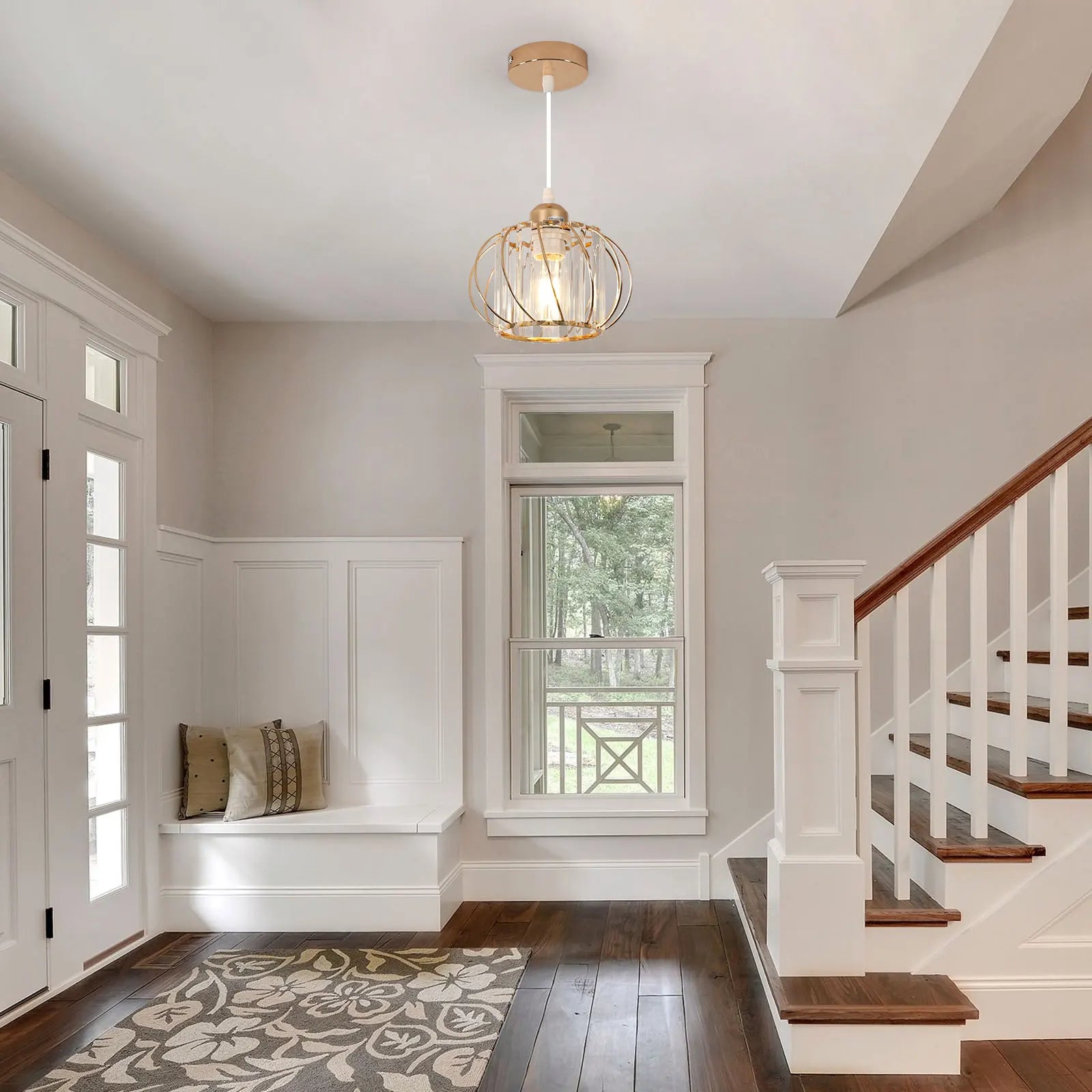 Crystal Pendent Light Fixture,Modern Mini Semi Flush Mount Chandeliers for Dinning Room,Hallway（Bulb not included)