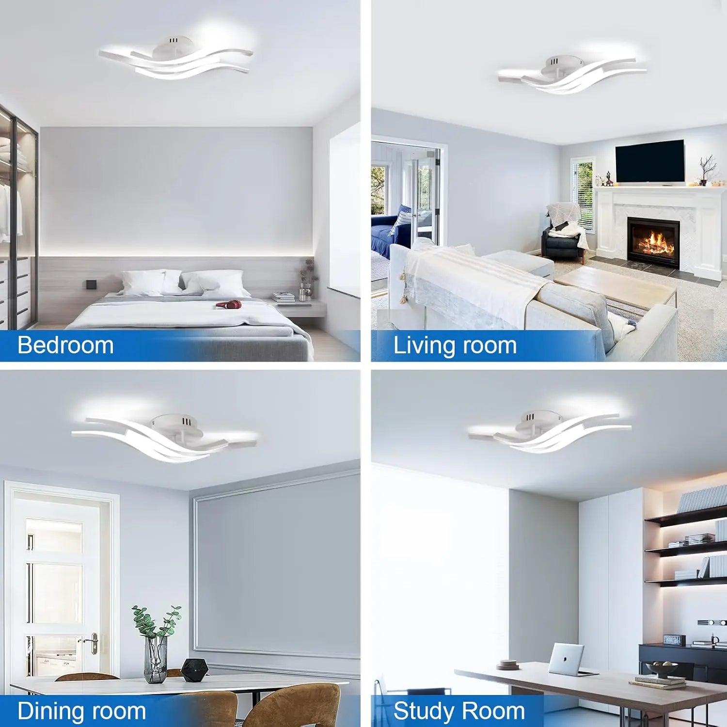 LED Ceiling Light,24W 2700LM 3-Curved Ceiling Lamp,Modern LED Lights Fixtures for Living Room Kitchen Bedroom Corridor,Cold White Light 6500K, Long 52cm