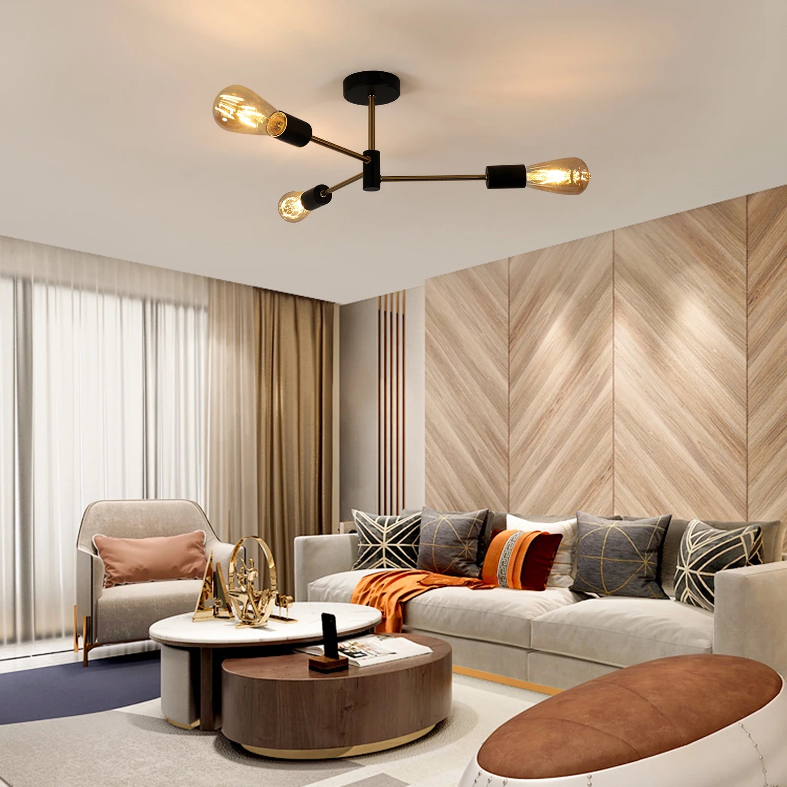 Sputnik Ceiling Light,Semi Flush Mount Ceiling Light,3 Lights Modern Sputnik Chandelier with E27 Socket （Bulb not included）
