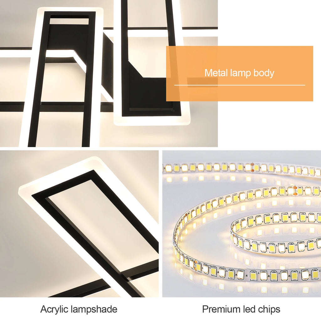 Modern Geometric LED Ceiling Ligh, 4500K Neutral White Light Non Dimmable Flush Mount Ceiling Lamp Black Linear Fixture For Living Room Bedroom Hallway Kitchen Indoor Home Lighting