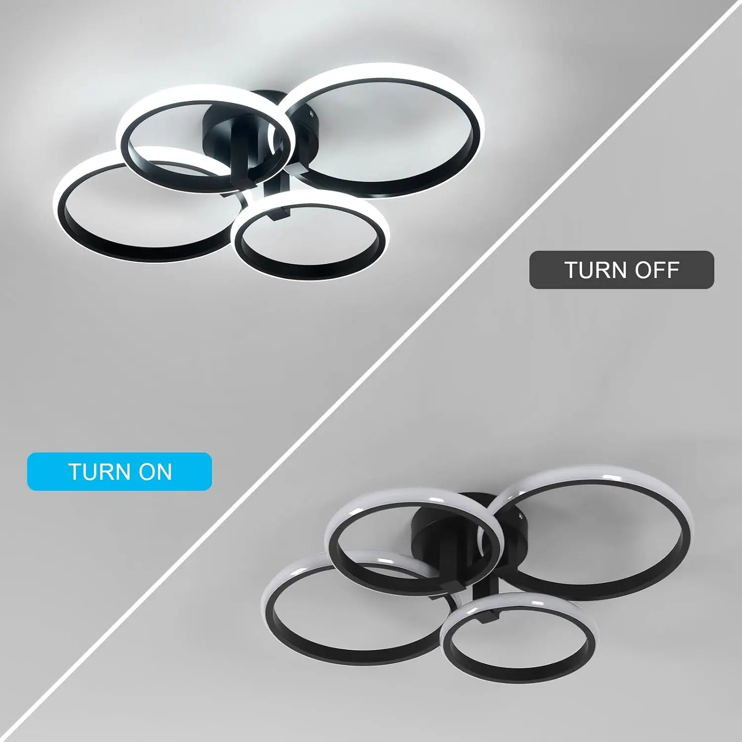 Modern LED Ceiling Light,56W 6300LM Ceiling Light 4 Round Ring Chandelier for Living Room,Cool White 6500K
