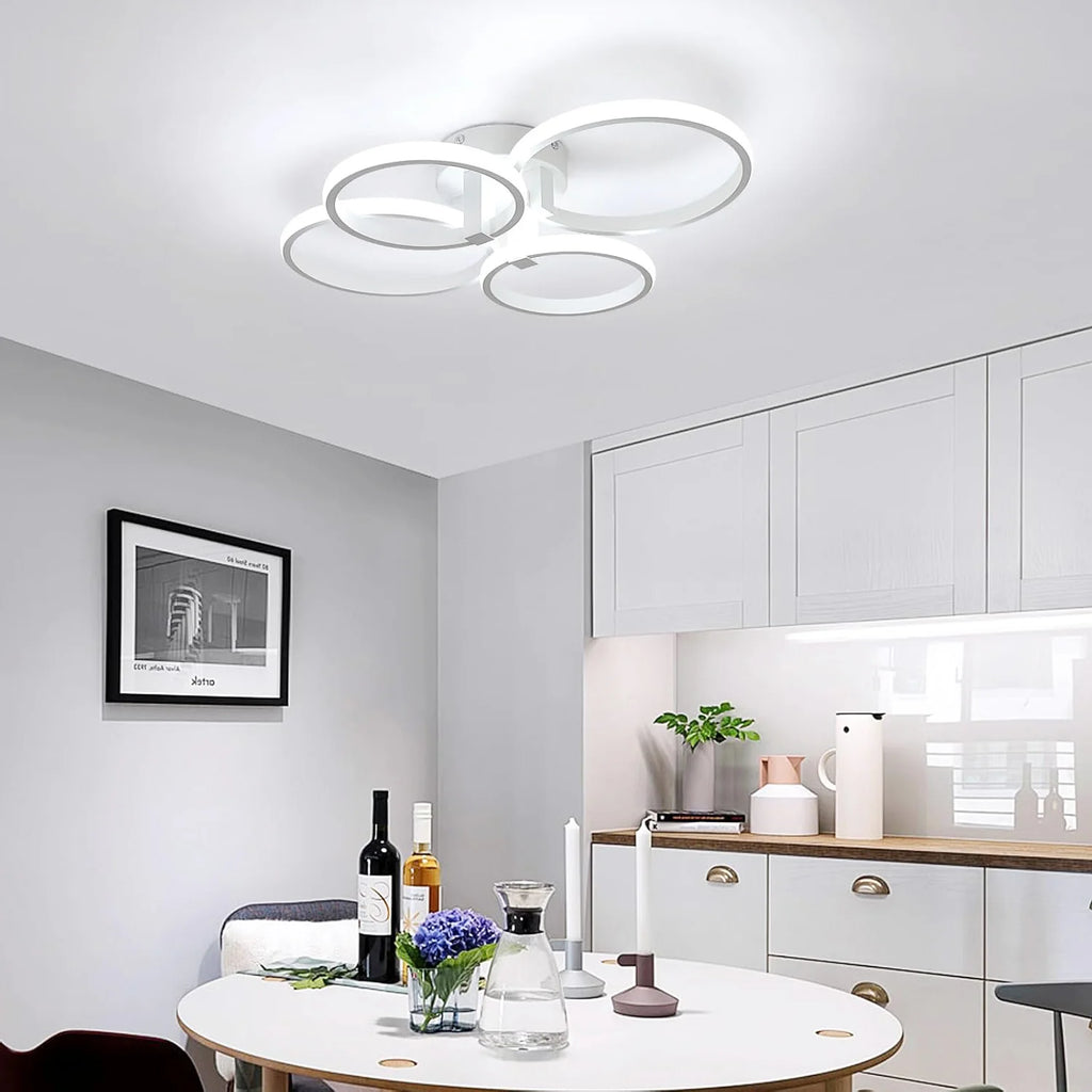 Modern LED Ceiling Light,56W 6300LM Ceiling Light 4 Round Ring Chandelier for Living Room,Cool White 6500K