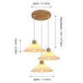 Nordic Pendant Lamp,Chandelier with Pleated Fabric and Wood,3 Lights with 1.2 m Adjustable Cable,E27 Socket（Bulb not included）