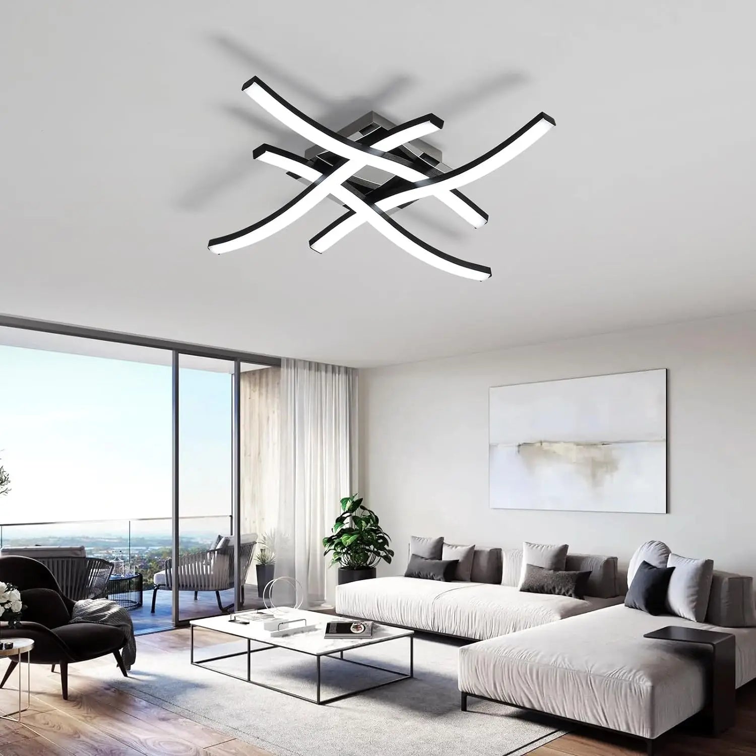 Modern LED Ceiling Light,4 Built-in LED Boards 6500K Cool White Ceiling Lamp,Curved Design Flush Ceiling Light Fixture