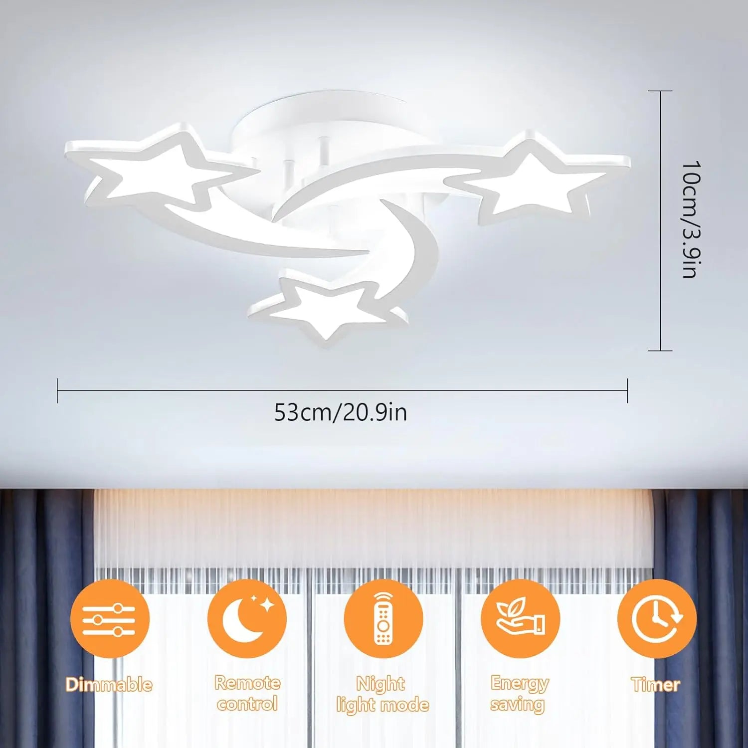 LED Ceiling Light With Remote Control,Star Shapes Lamp,30W 3000LM Ceiling Light,3000K - 6500K Dimmable Bedroom Chandelier,Living Room