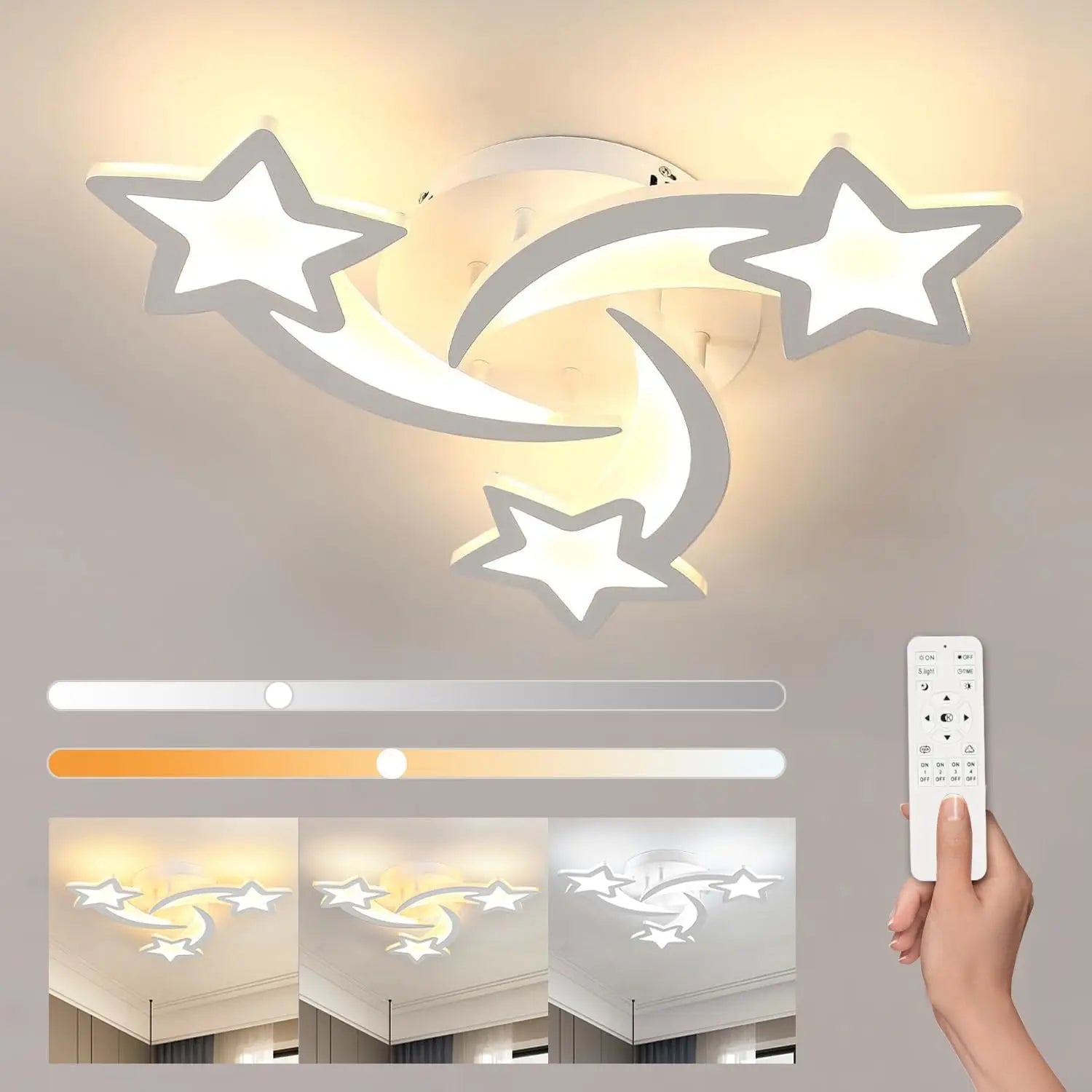 LED Ceiling Light With Remote Control,Star Shapes Lamp,30W 3000LM Ceiling Light,3000K - 6500K Dimmable Bedroom Chandelier,Living Room