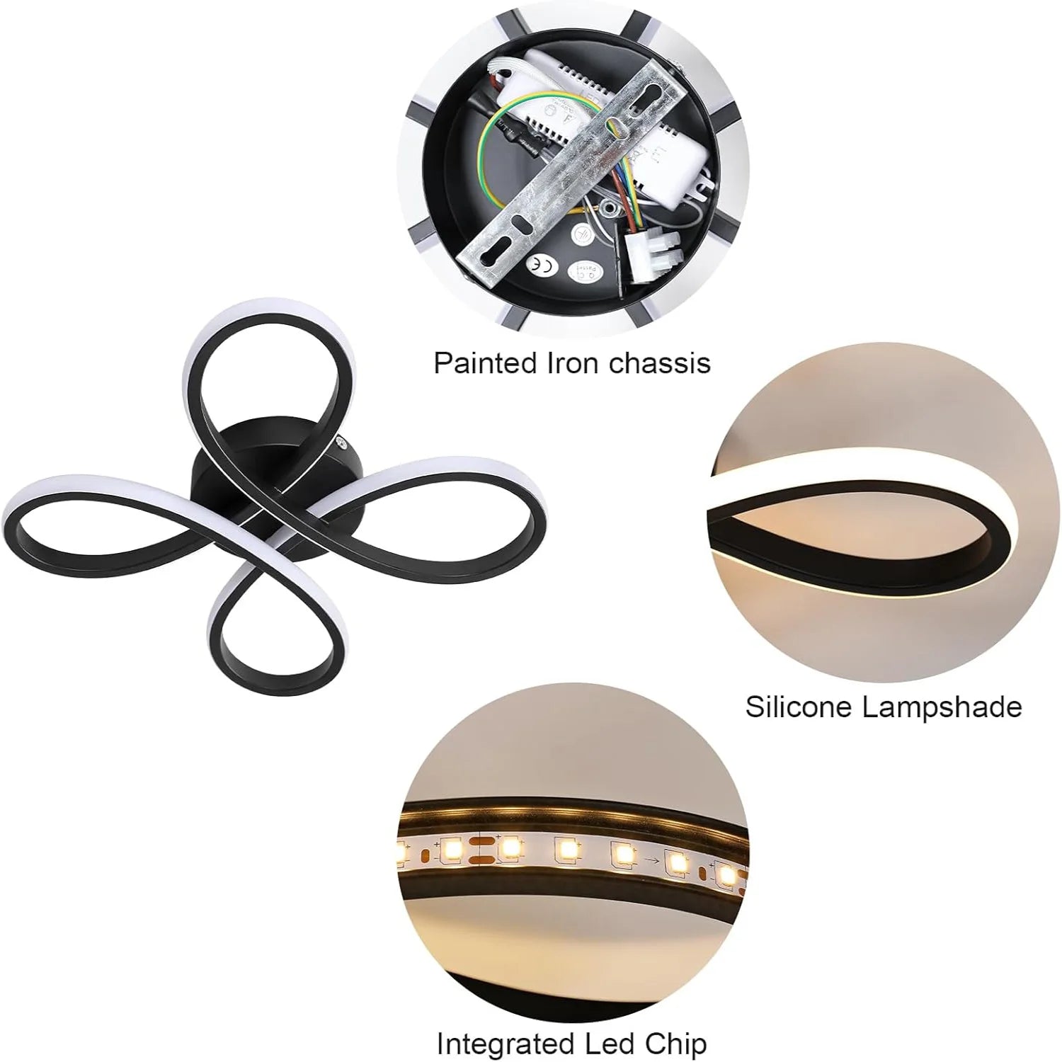 Minimalist Infinity Swirl LED Ceiling Lamp Fixed  Warm Light 3000K Non-Dimmable Surface Mount Light for Indoor Home