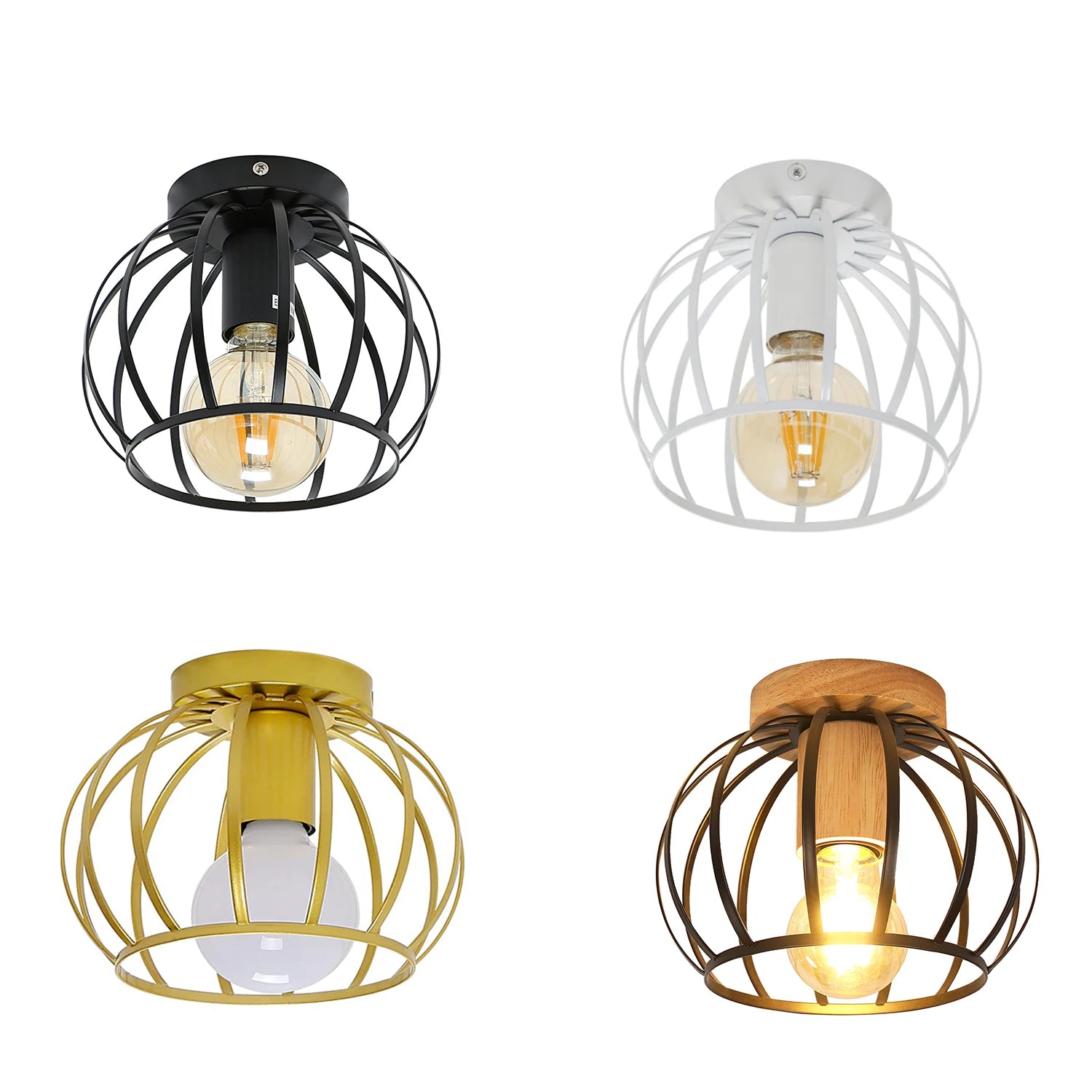 Iron Cage Pendant Ceiling Lampshade with E27 Holder,Vintage Ceiling Light Semi Flush Mount for Living Room（Bulb Not Included)