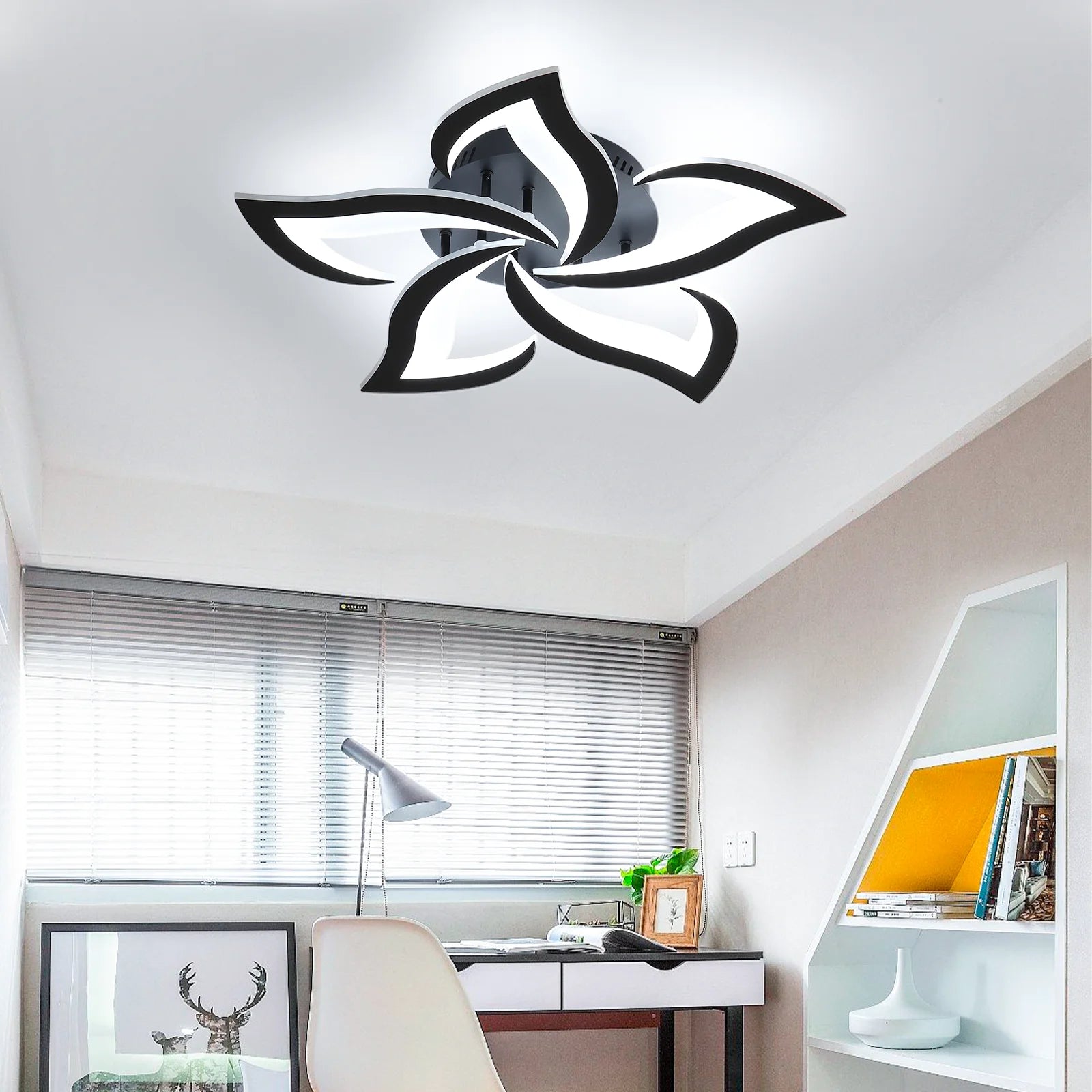 Mordern LED Ceiling Light,5 Heads of Petals 60W 6500LM LED Ceiling Lights,Cool White 6500K Chandelier for Living Room,Bedroom