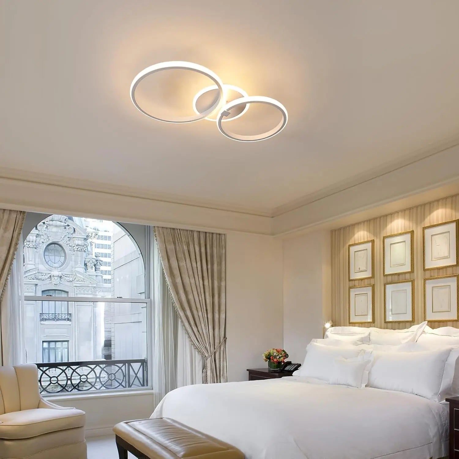 Modern 3 Rings 42W LED Ceiling Light Warm White 3000K Non-Dimmable Flush Mount Ceiling Lamp for Living Room Bedroom Home Decor