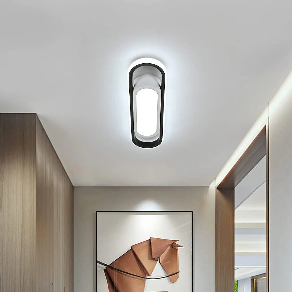 Modern Long Oval LED Ceiling Light Fixed Cool White Light 6500K No Dimmable Black White Border Ceiling Lamp Aisle Entrance Corridor Balcony Indoor Ceiling Lighting