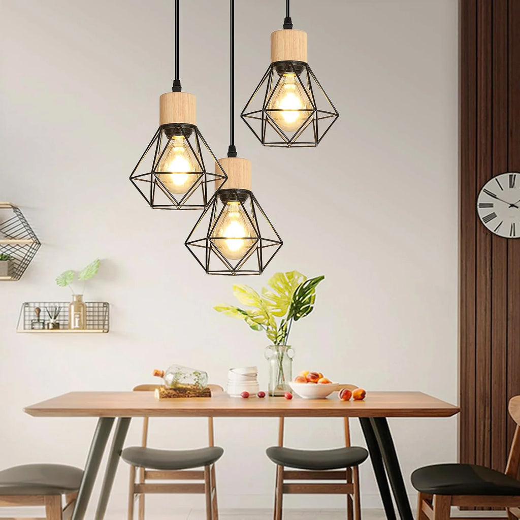 Modern Iron Chandelier,E27 3-Head Black Diamond Chandelier,Height Adjustable,Suitable for Restaurant（Bulb not included）