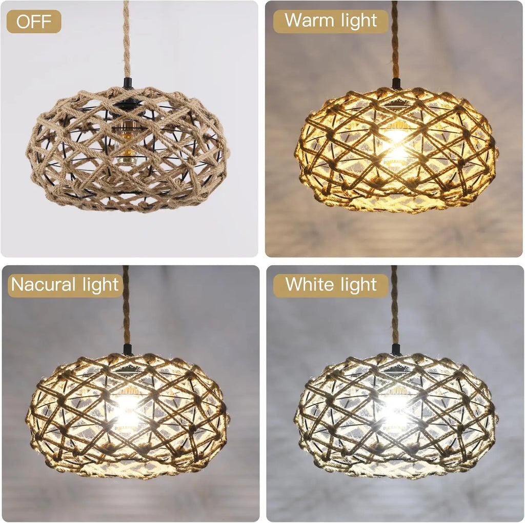 Woven Pendant Light,Boho Chandelier Light Fixture,Farmhouse Rattan Pendant Lights,For Bedroom, Farmhouse (Bulb Not Included)