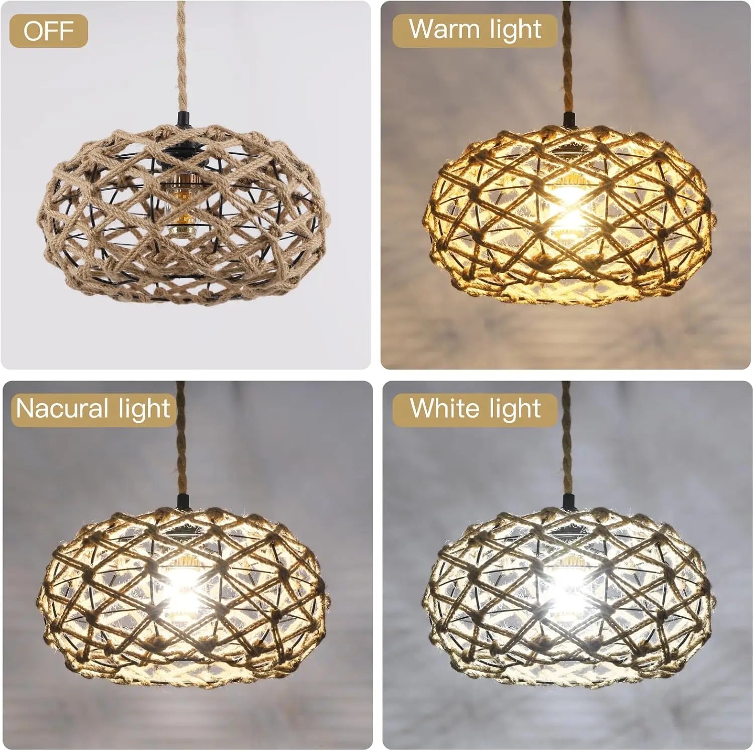 Woven Pendant Light,Boho Chandelier Light Fixture,Farmhouse Rattan Pendant Lights,For Bedroom, Farmhouse (Bulb Not Included)