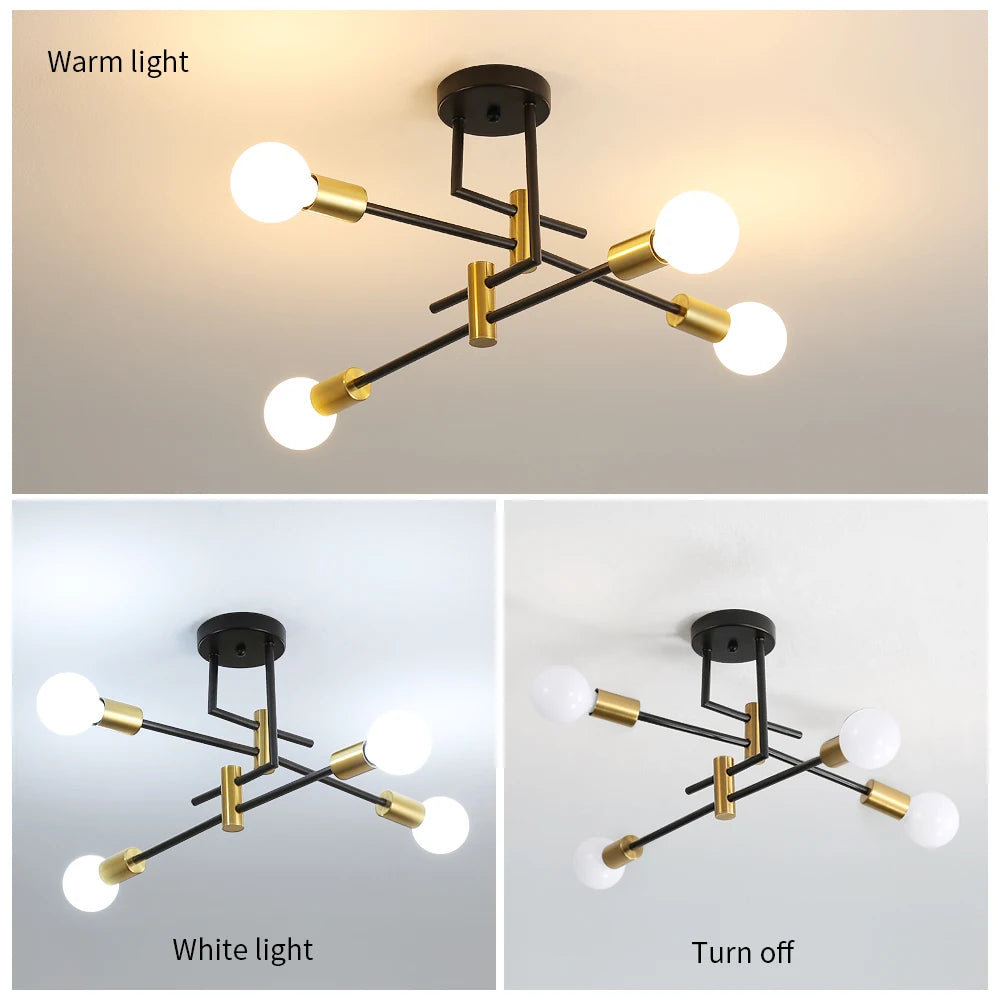 Iron Chandelier Fixture,4-Light Black and Gold Sputnik Lighting Industrial Ceiling Light for Living Room（Bulb not included）