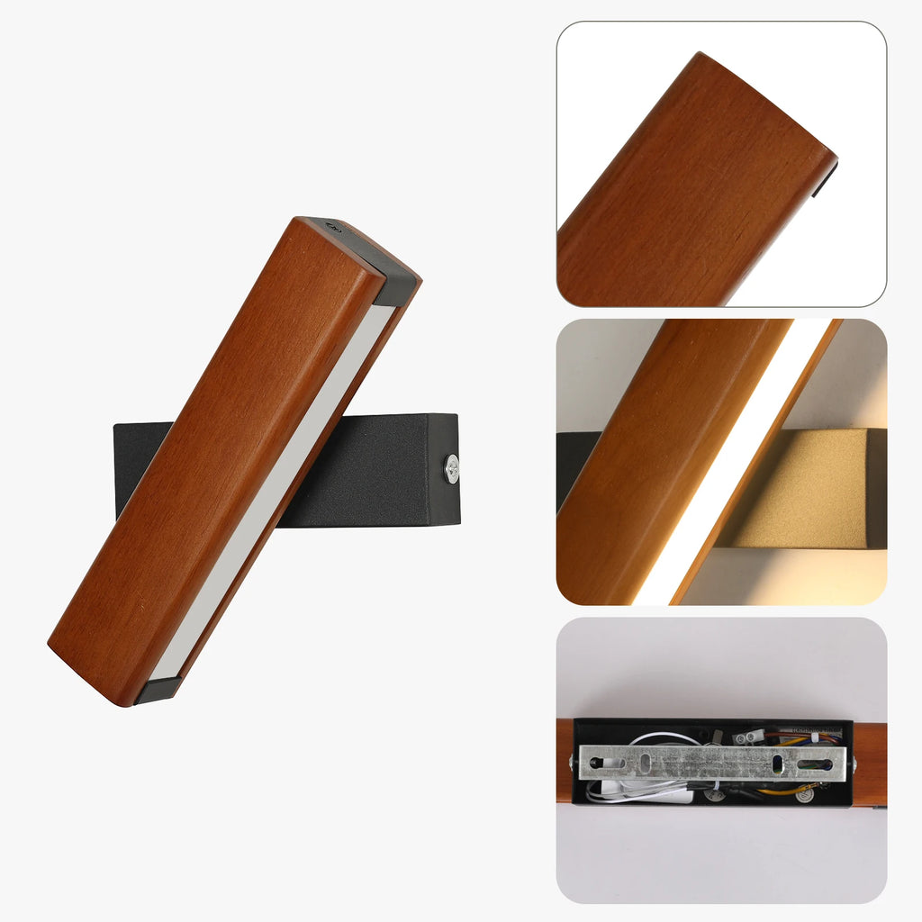 Indoor Wall Light,Modern LED Wall Lamp 360° Rotatable Bedside Lamp,Wooden Wall Sconce for Bedroom Living Room Hallway, 3000K Warm White Light