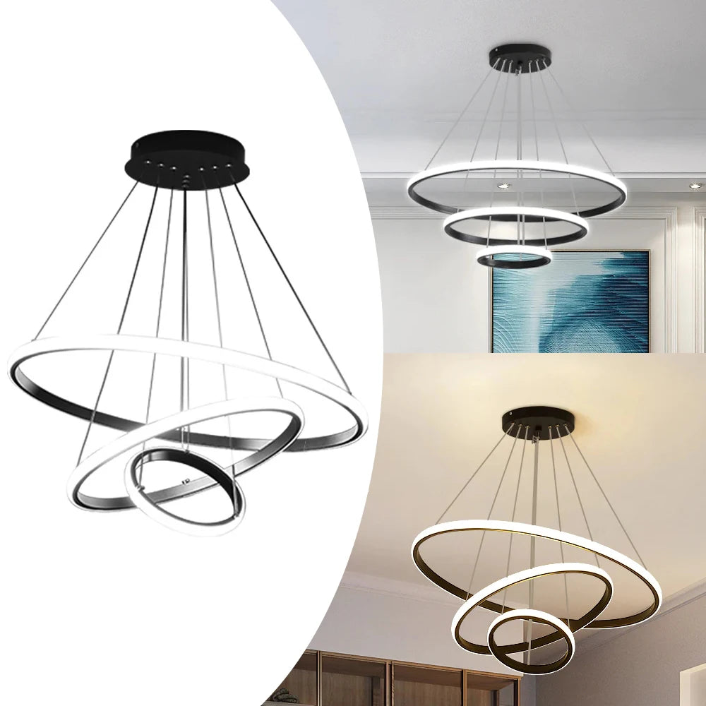Hanging 3 Ring LED Chandelier,Modern led Chandeliers Lighting Dimmable 3000K/4500K/6500K Contemporary Chandeliers
