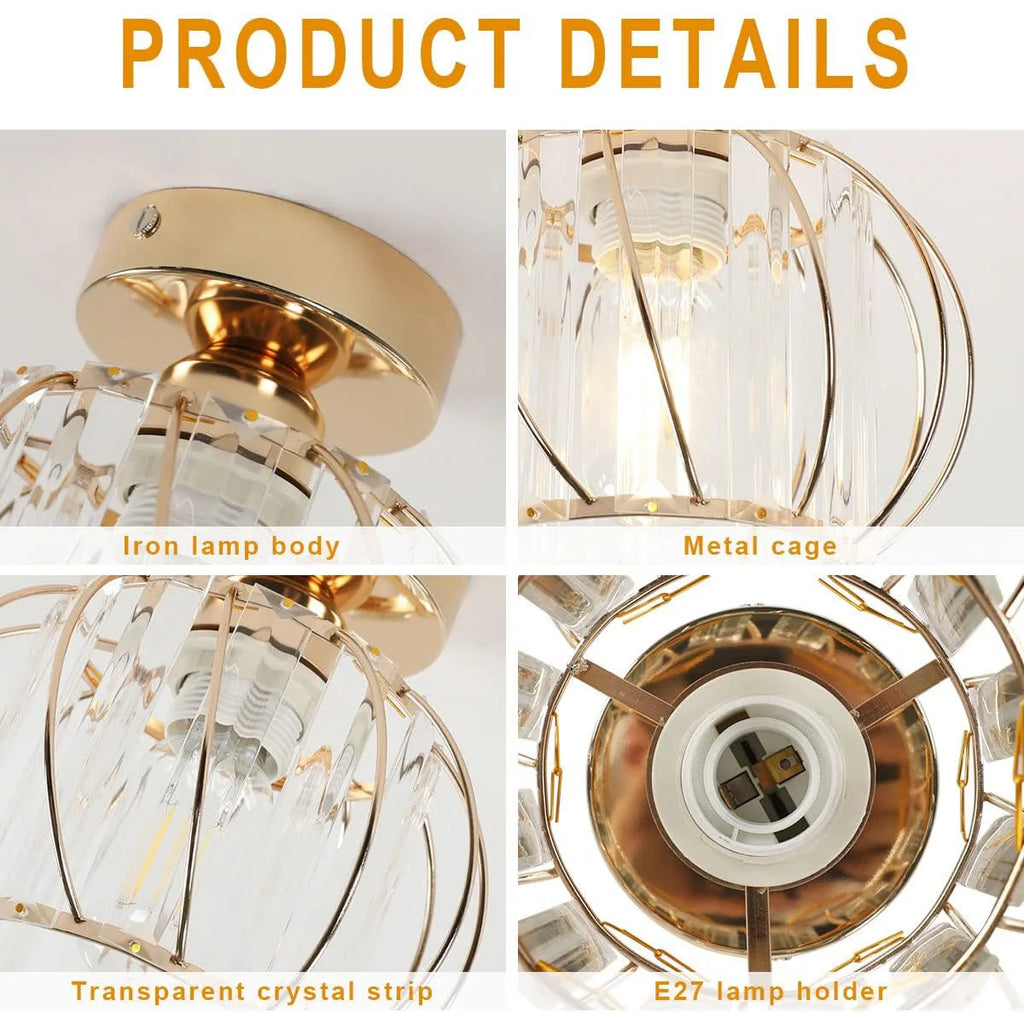 Crystal Ceiling Light,Close-to-Ceiling Lighting Fixture,For Hallway,Kitchen Island,Dining Room,E27 Base(Bulb Not Included)