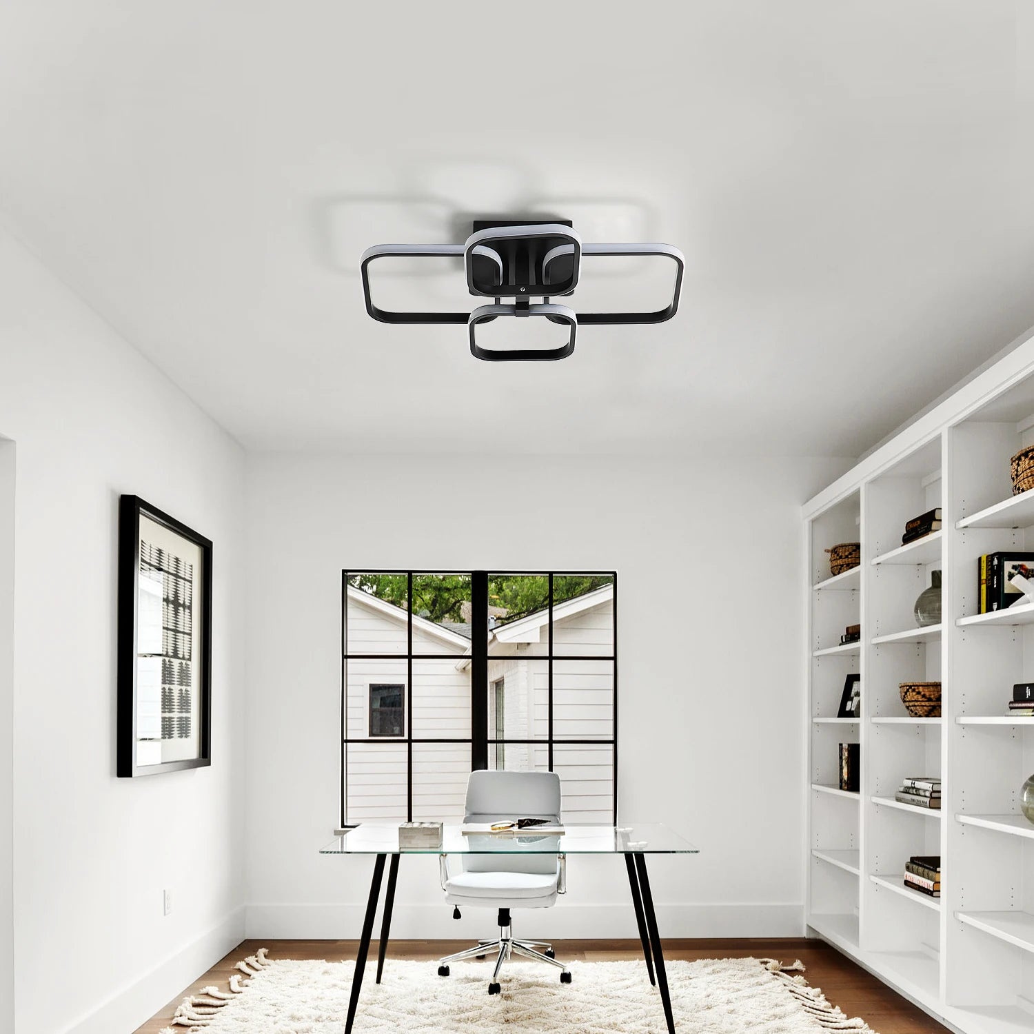 LED Ceiling Light,60W Modern Flush Mount Ceiling Light Fixture,4-Square LED Chandeliers for Living Room,Bedroom,Dining Room,Siting Room, 6500K Cool White Light