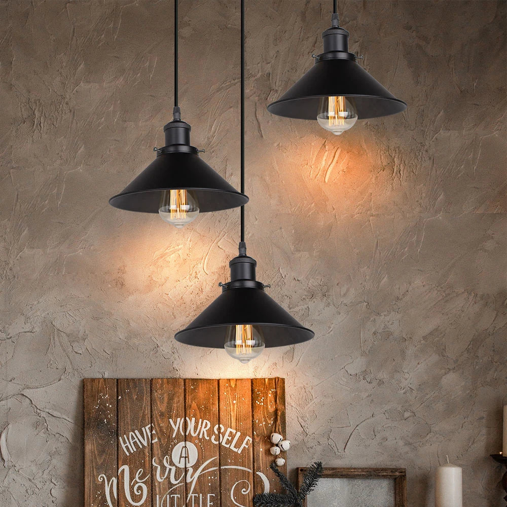 3 Heads Vintage Pendant Light,E27 Black Metal Hanging Lights,Industrial Chandelier for Dinning Room (Bulb not Included)
