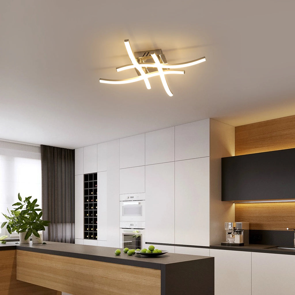 Curved Design Ceiling Lamp,24W LED Ceiling Lighting,4 Built-in LED Light Bars Warm Light 3000K For Bedroom
