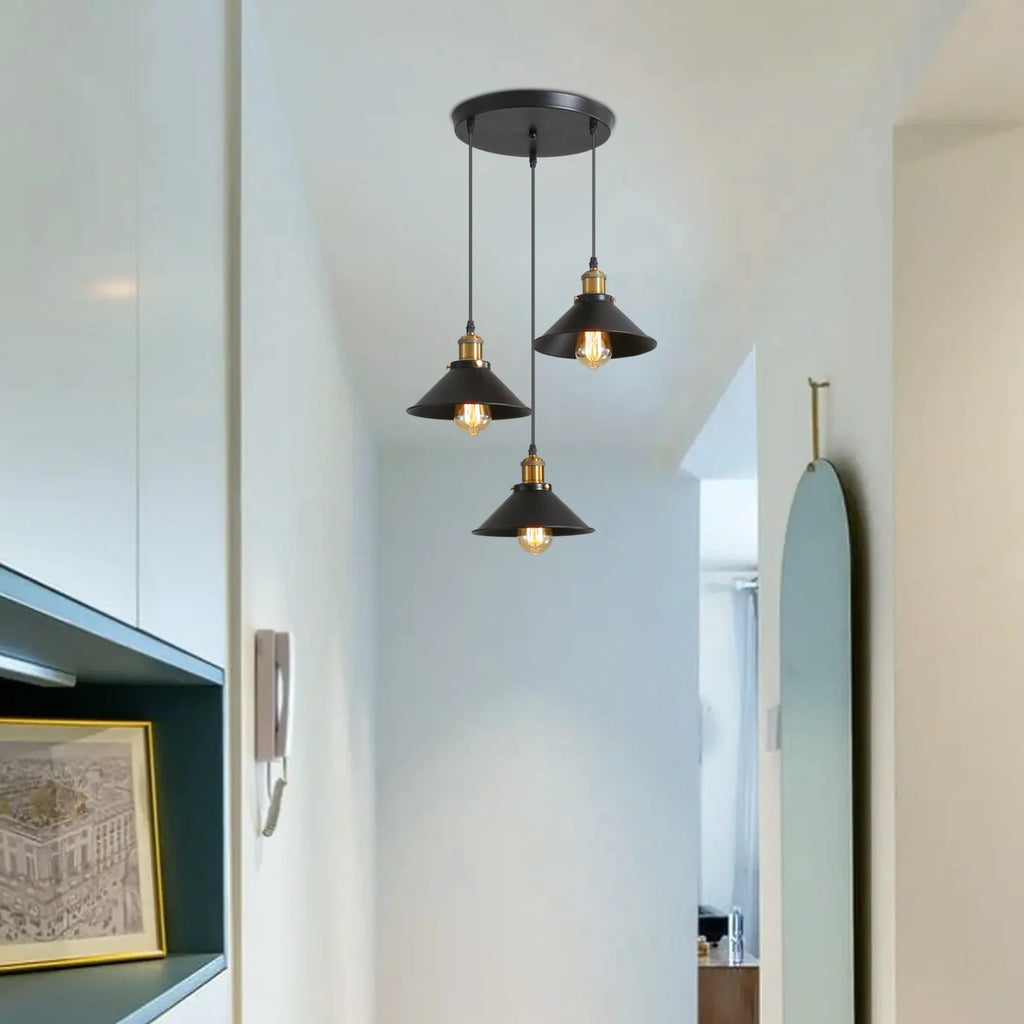 3 Heads Vintage Pendant Light,E27 Black Metal Hanging Lights,Industrial Chandelier for Dinning Room (Bulb not Included)
