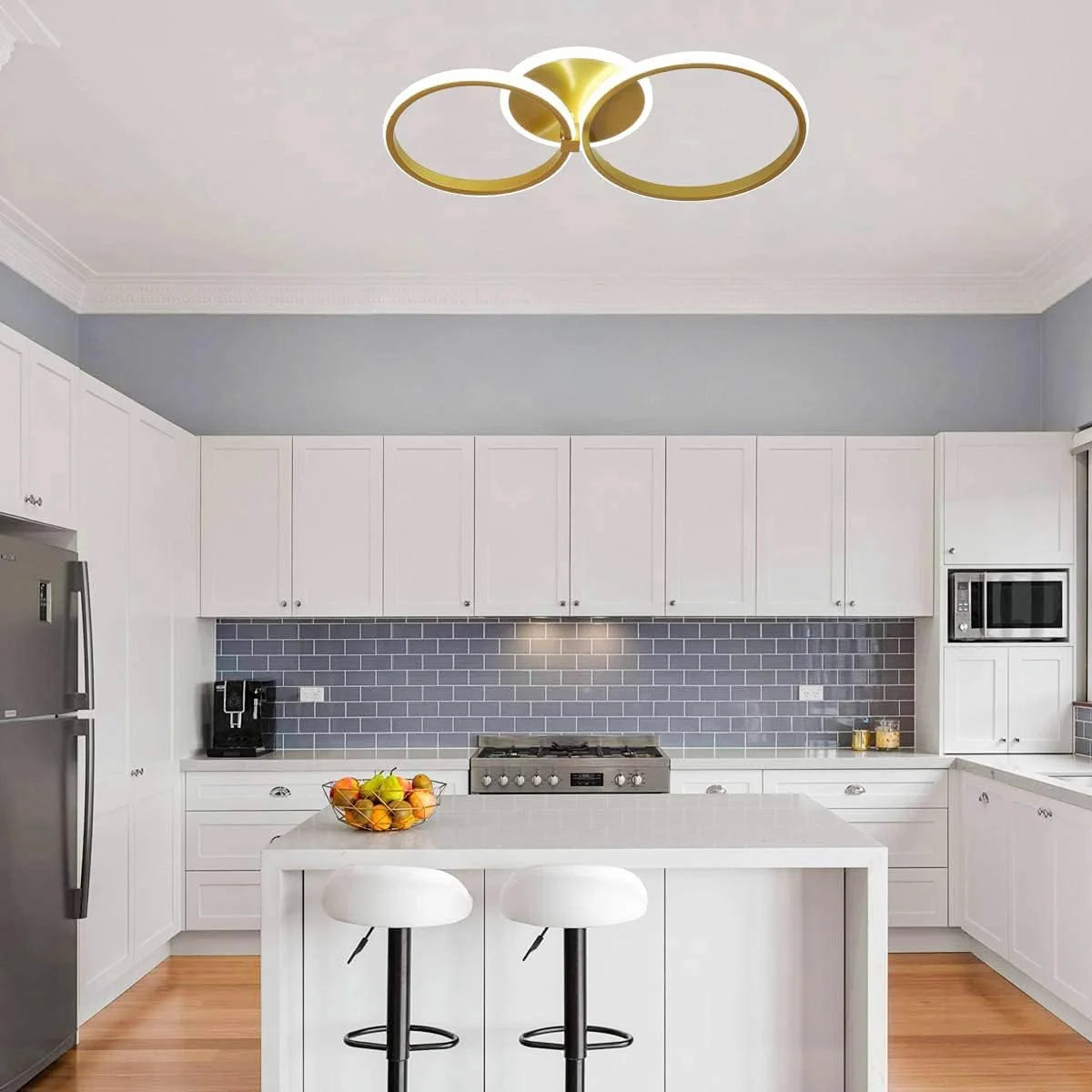 Modern LED Ceiling Light,42W 4700LM 2 Ring Rotatable Gold Flush Mount Ceiling Lamp for Living Room,White Light 6500K