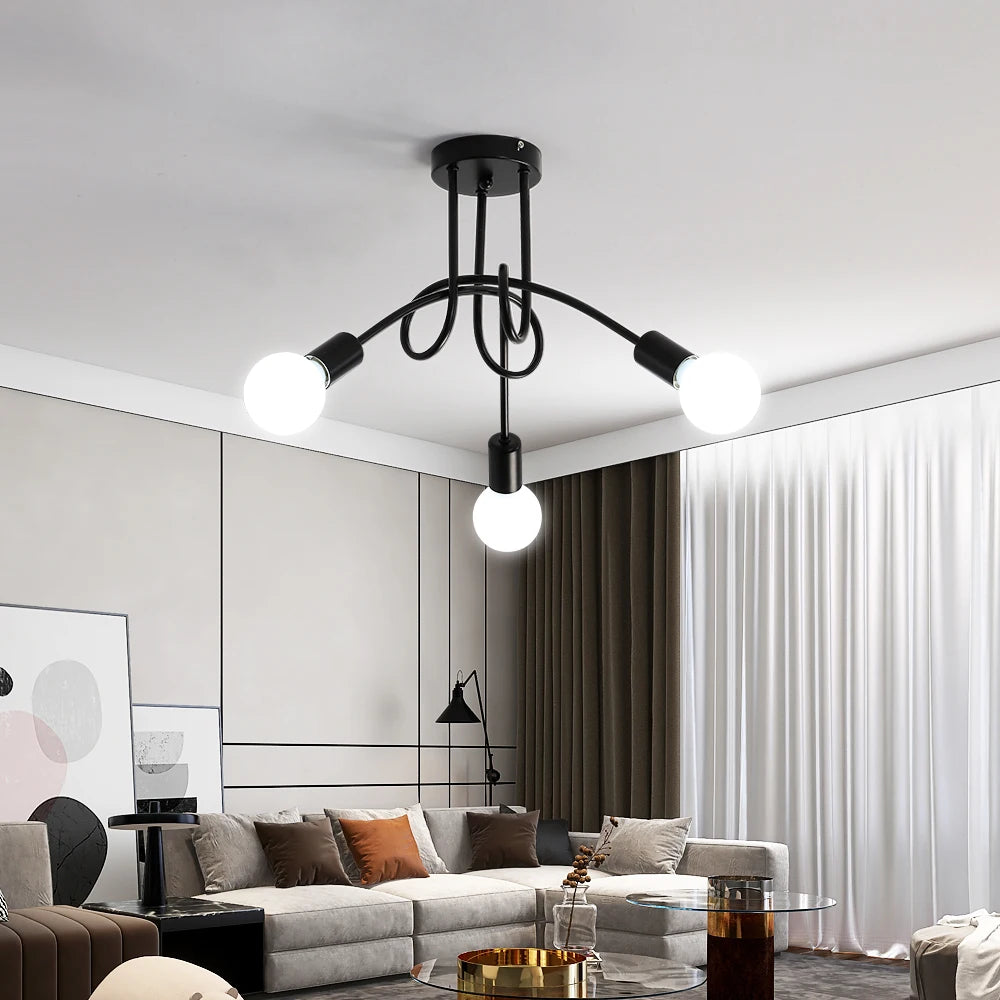 Vintage 3-head Lights Ceiling Lamp,Artistic Lines Iron Chandelier for Living Room Restaurant (Bulbs  not Included)