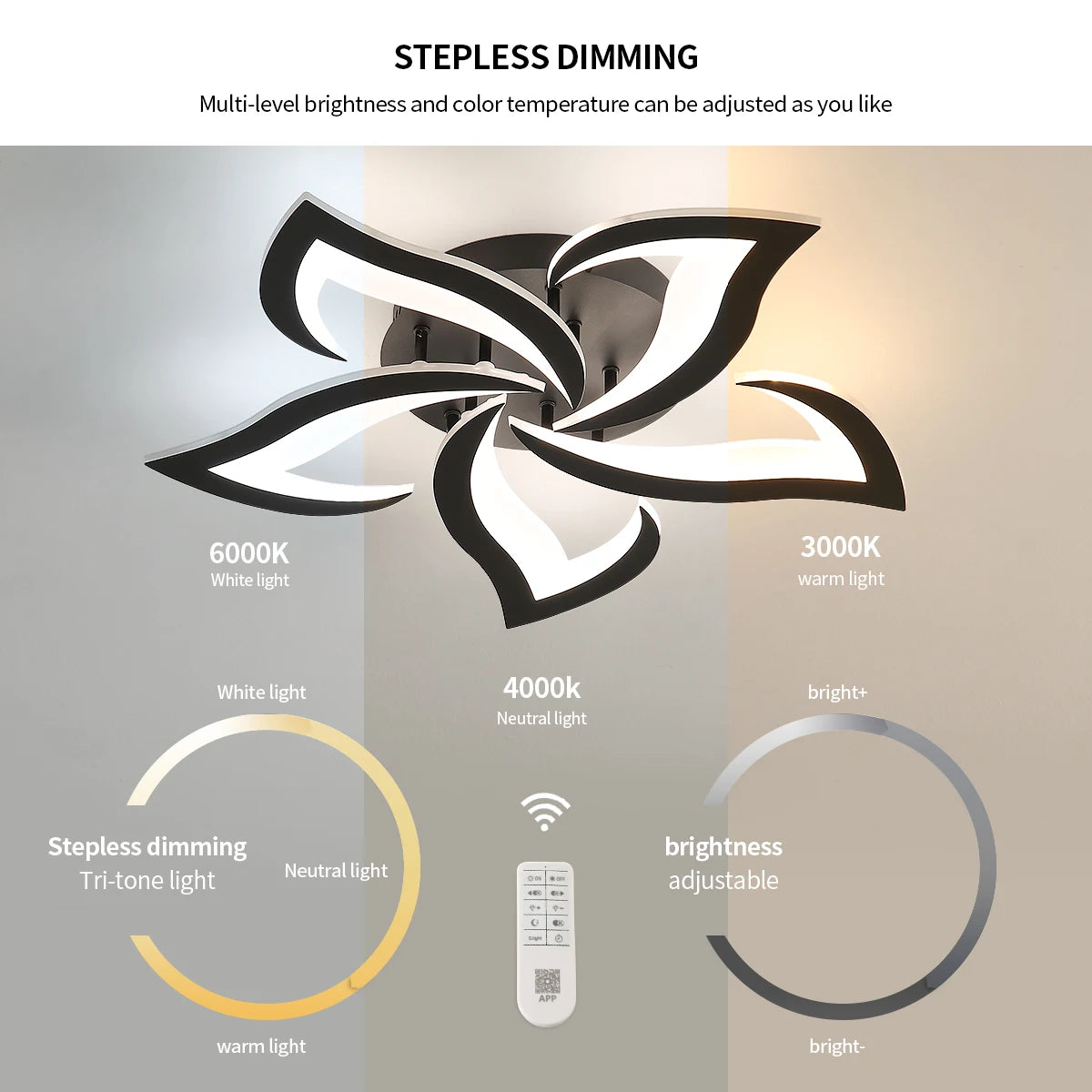 Dimmable LED Ceiling Light,40W 4700LM Modern Acrylic Ceiling Lights with Remote Control,Creative Petals Design For Living Room