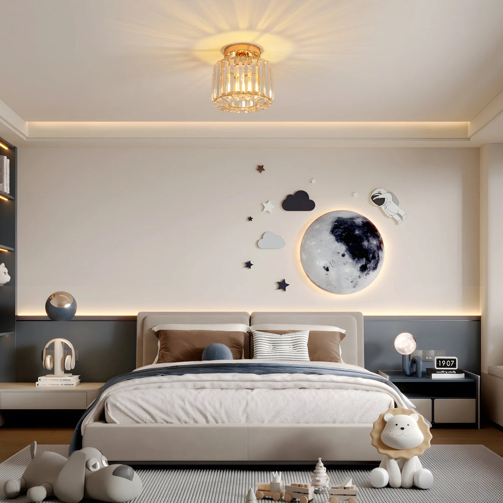 Luxury Gold Crystal Ceiling Light Semi Flush Mount Ceiling Lamp No Bulb Included Modern Mini Crystal Chandelier for Hallway Bedroom Entryway Decor