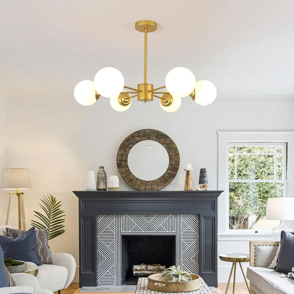 6-Light Globe Sputnik Chandelier,Glass Modern Gold Chandelier Light Fixture Mid Century Pendant Lighting（Bulb not included）