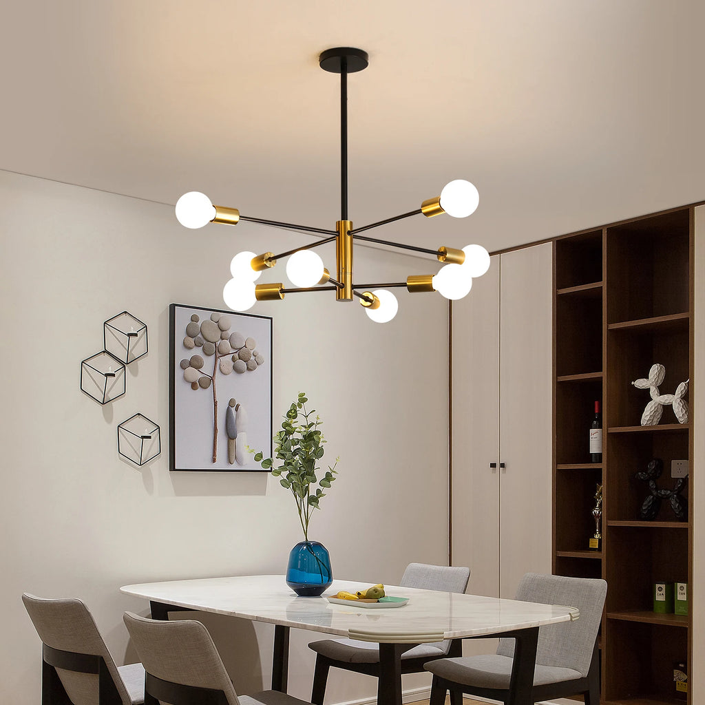 Modern Sputnik Chandelier,Height Adjustable Ceiling Light Fixture,E27 Base Plating Finished Chandeliers（Bulb not included）