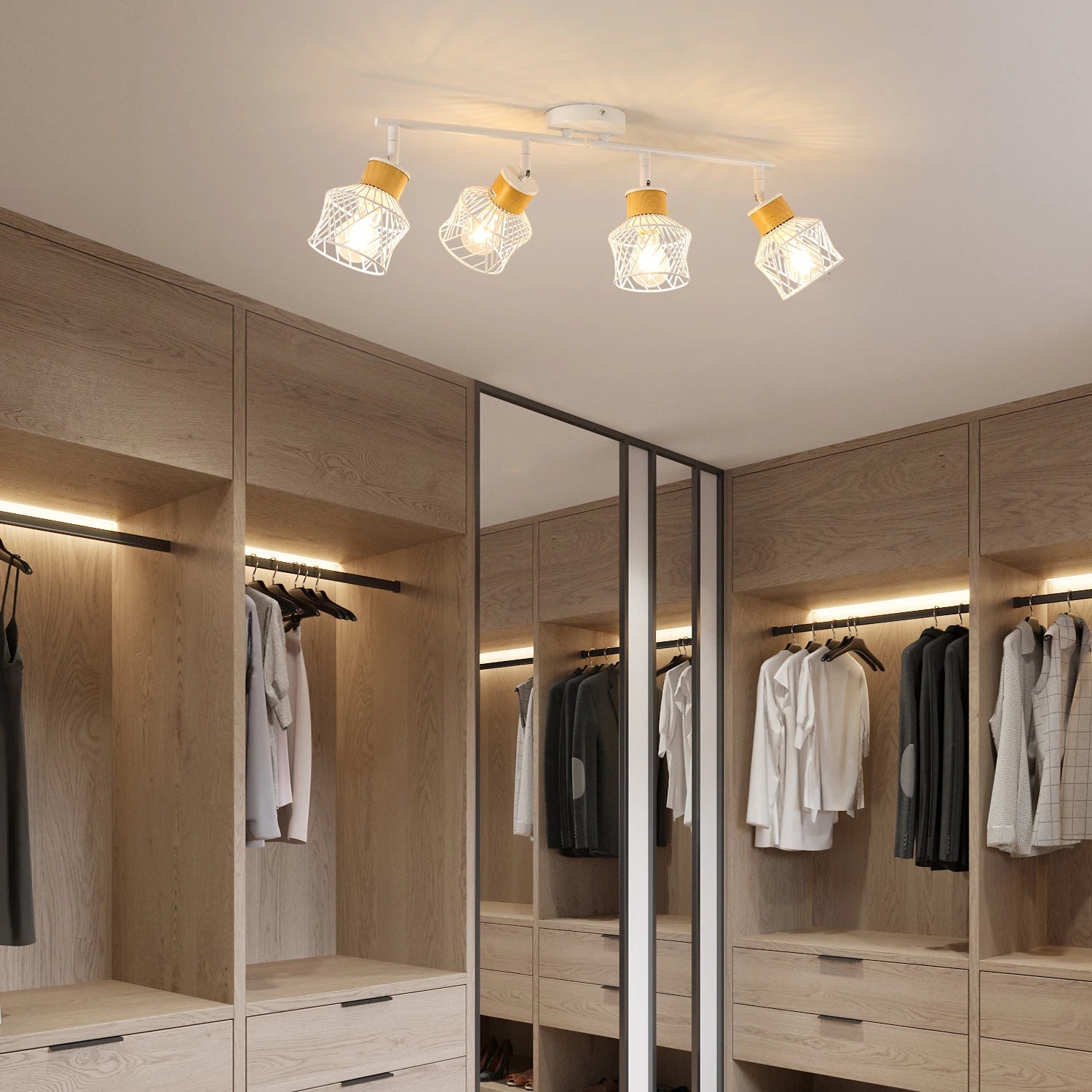 4 Way Adjustable Metal Wire Cage Rotatable Ceiling Lights,E27 Base Spot Light Fittings for Bedroom（Bulb not included）