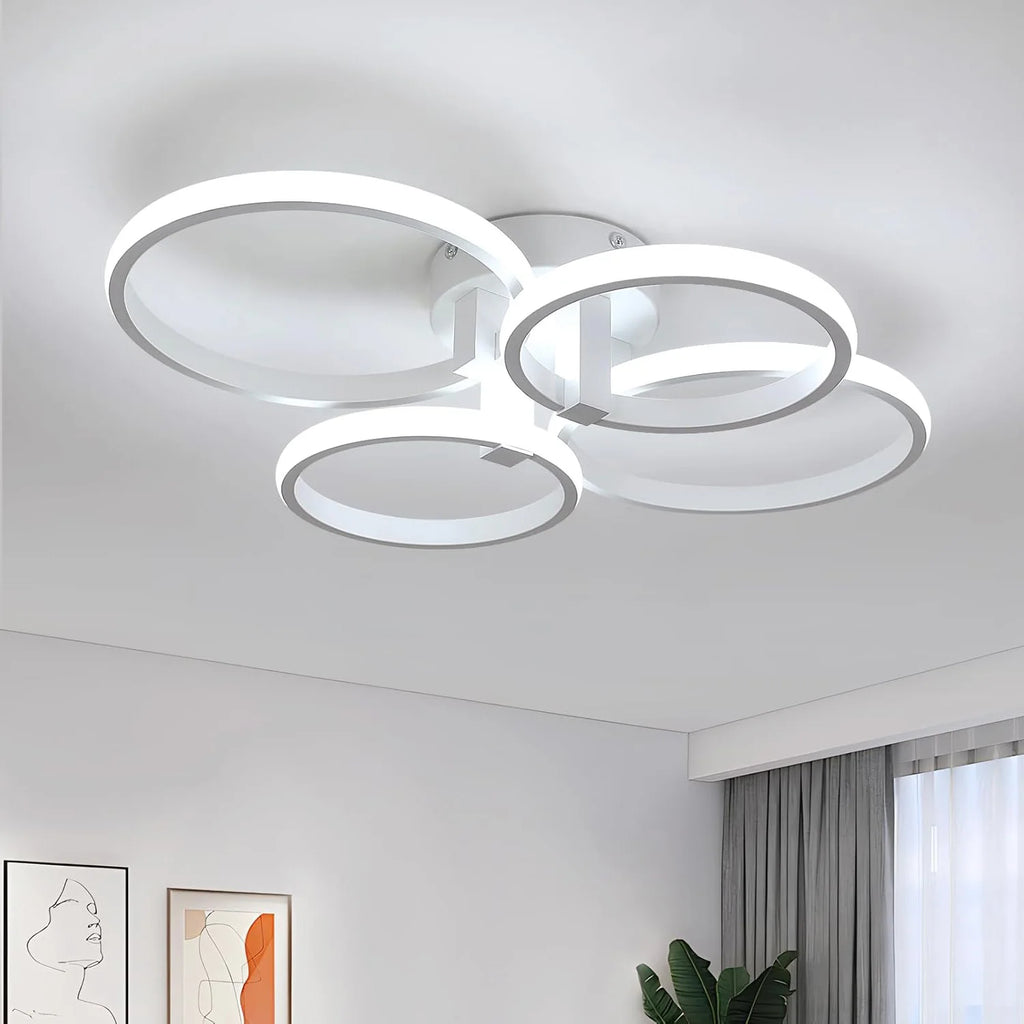Modern LED Ceiling Light,56W 6300LM Ceiling Light 4 Round Ring Chandelier for Living Room,Cool White 6500K