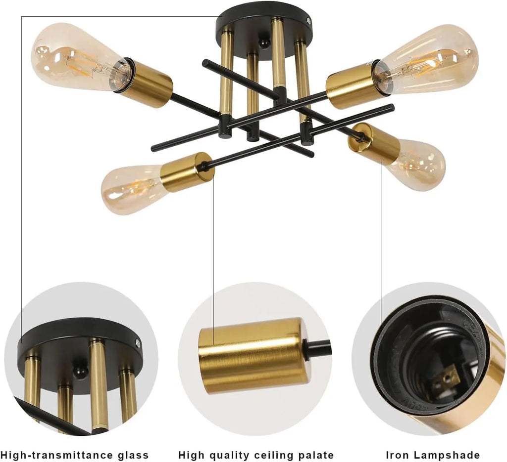 Industrial Ceiling Light,4-heads Ceiling Lights Iron Pendant Light for Bedroom, Restaurant,E27 Socket（Bulb not included)