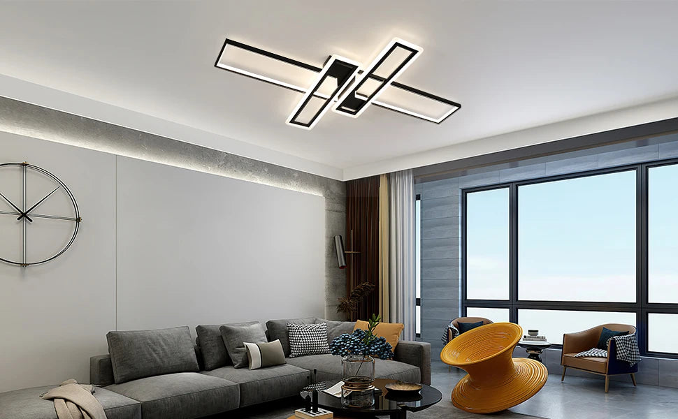 Modern Geometric LED Ceiling Ligh, 4500K Neutral White Light Non Dimmable Flush Mount Ceiling Lamp Black Linear Fixture For Living Room Bedroom Hallway Kitchen Indoor Home Lighting
