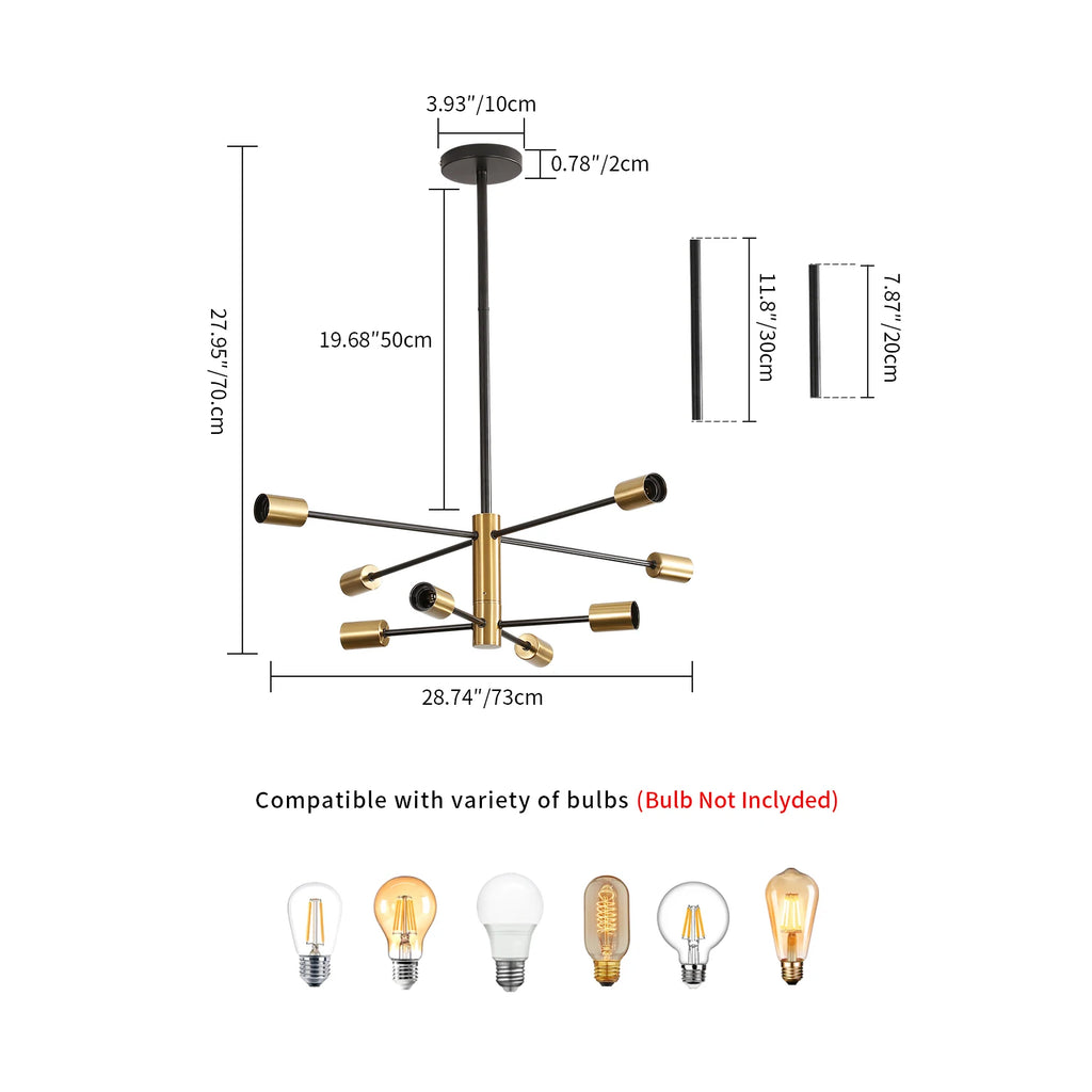 Modern Sputnik Chandelier,Height Adjustable Ceiling Light Fixture,E27 Base Plating Finished Chandeliers（Bulb not included）