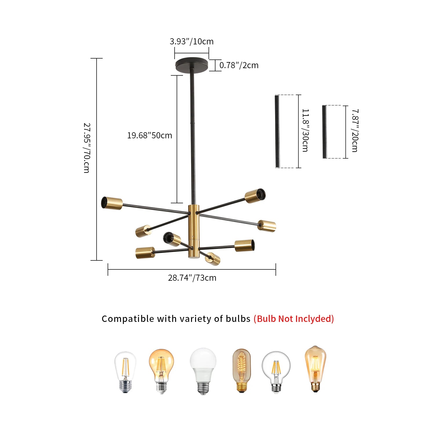 Modern Sputnik Chandelier,Height Adjustable Ceiling Light Fixture,E27 Base Plating Finished Chandeliers（Bulb not included）