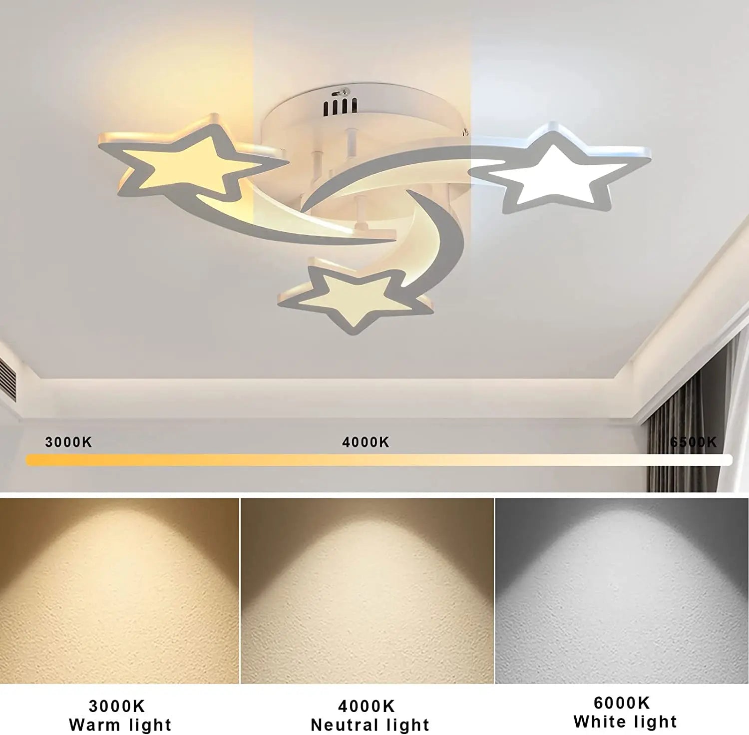 LED Ceiling Light With Remote Control,Star Shapes Lamp,30W 3000LM Ceiling Light,3000K - 6500K Dimmable Bedroom Chandelier,Living Room