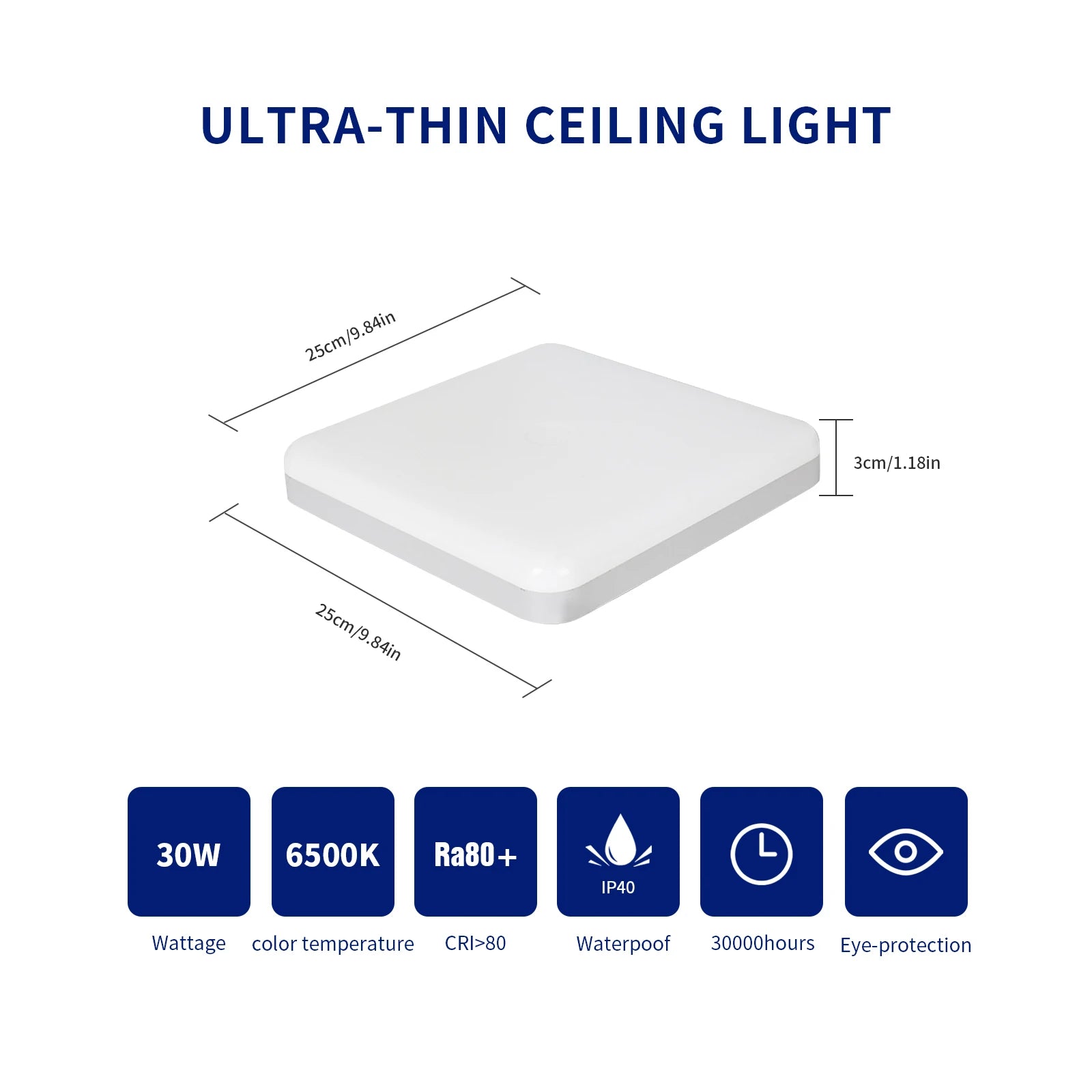 Square LED Ceiling Lights,30W Super Bright LED Panel Light,Modern Ultra Slim Ceiling Lighting for Bedroom,Hallway,Cold White Light ,Via 25CM