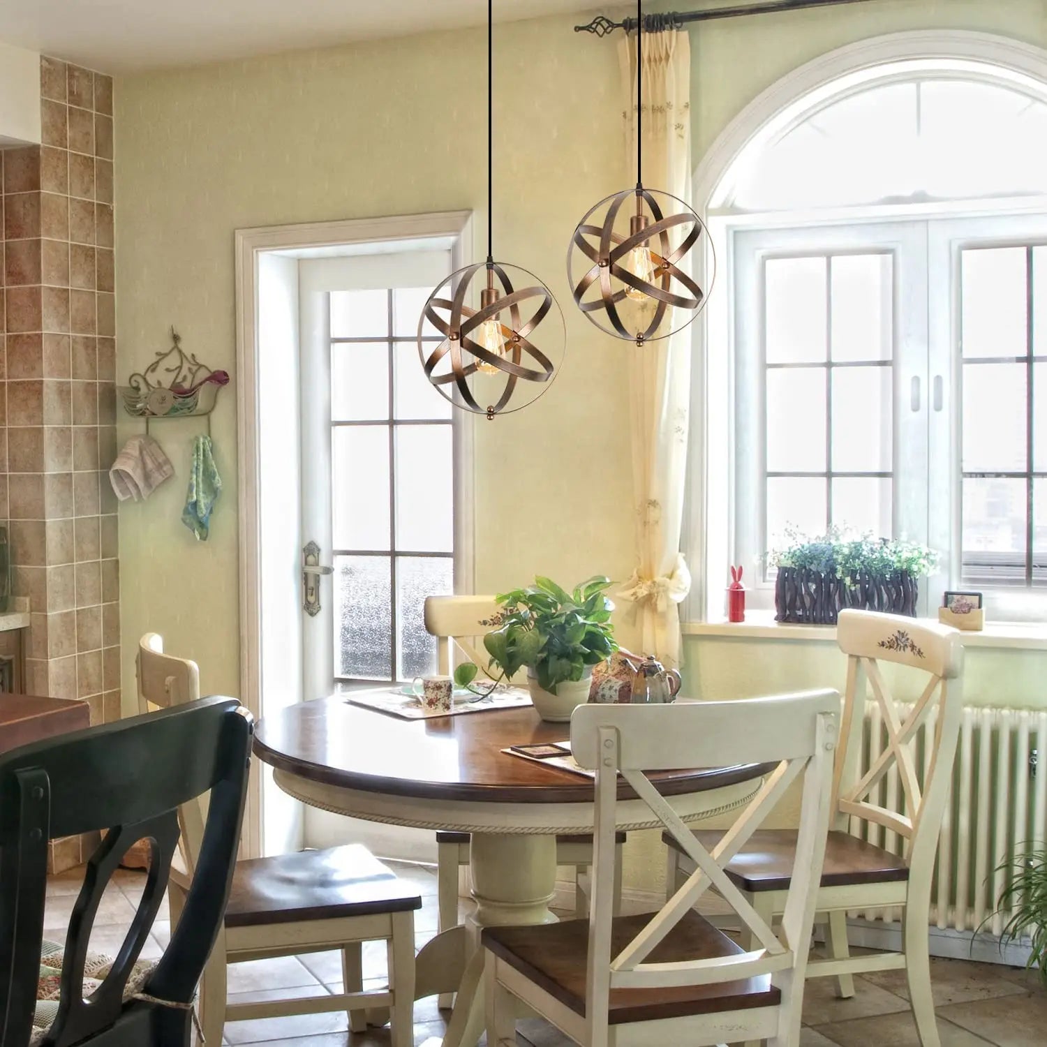 Vintage Metal Globe Chandelier,Industrial E27 Retro Pendant Light,Hanging Lamp for Dining Room,Bar(Bulb not included)