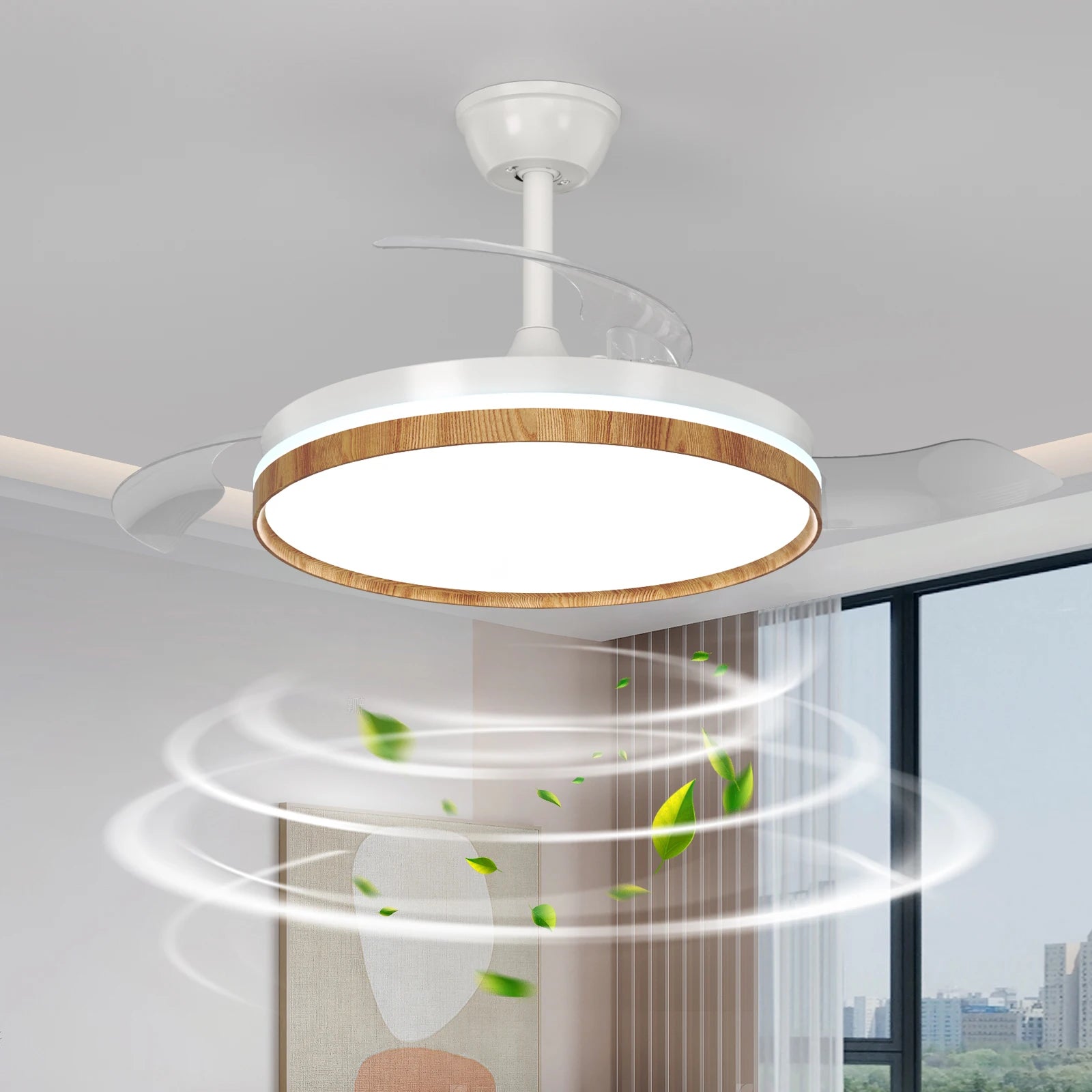 Dimmable Ceiling Fans Light,36W Ultra-Thin Fan Light With Remote Control 3000K/4500K/65000K,6 Speeds For Living Room