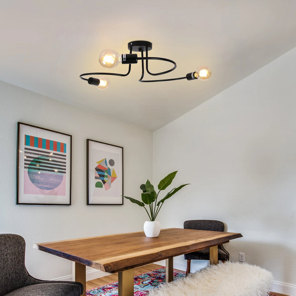 Industrial Ceiling Light,3 Way Semi-Flush Ceiling Light Metal E27 Base,Chandelier Fixture for Bedroom  (Bulbs not Included)