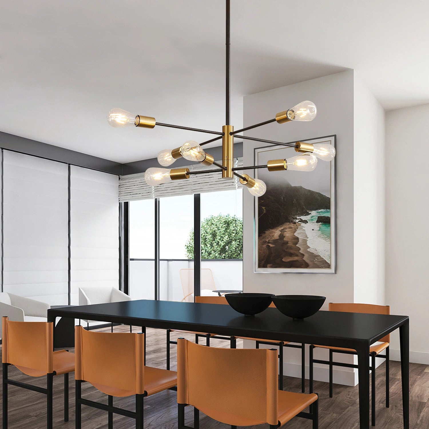 Modern Sputnik Chandelier,Height Adjustable Ceiling Light Fixture,E27 Base Plating Finished Chandeliers（Bulb not included）