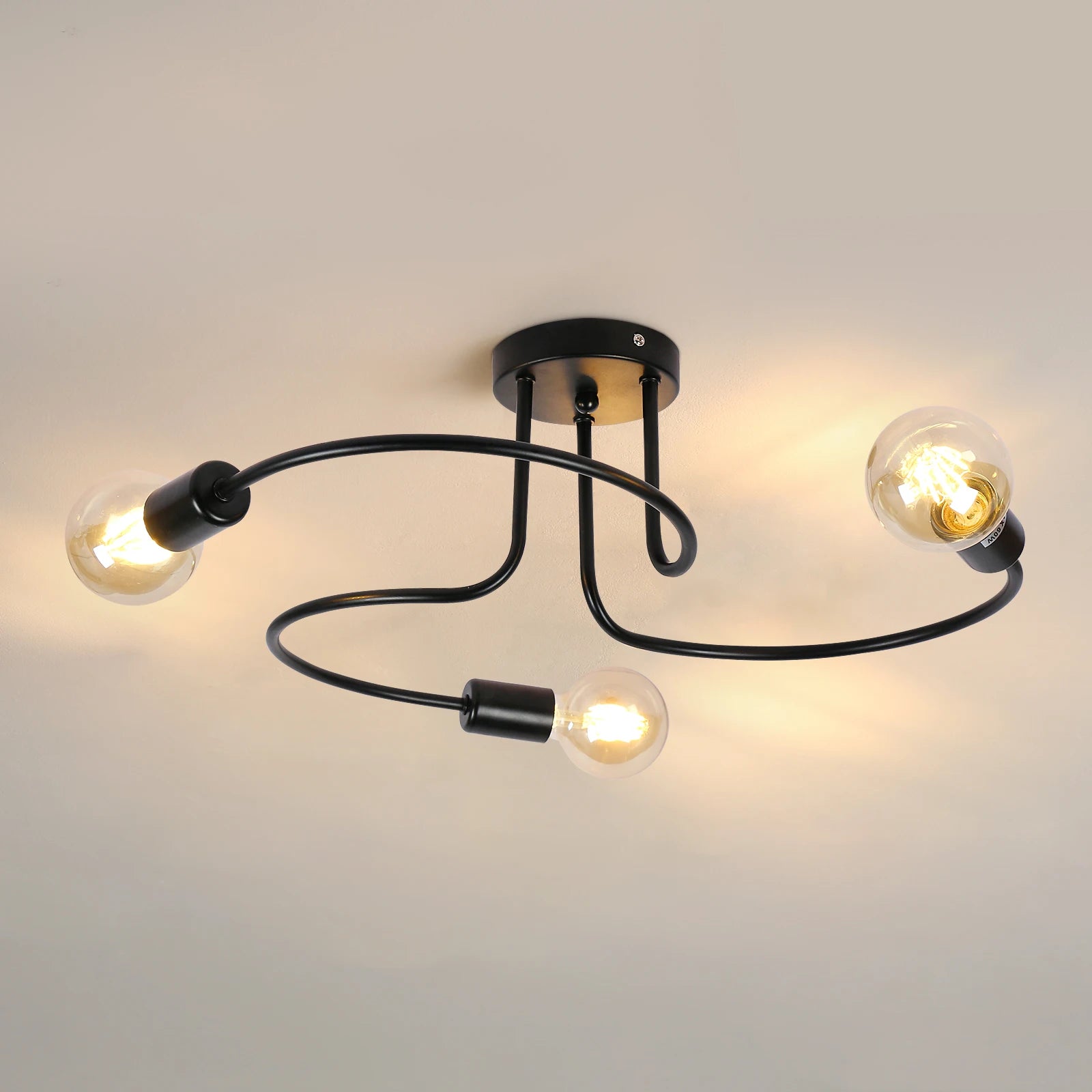 Industrial Ceiling Light,3 Way Semi-Flush Ceiling Light Metal E27 Base,Chandelier Fixture for Bedroom  (Bulbs not Included)