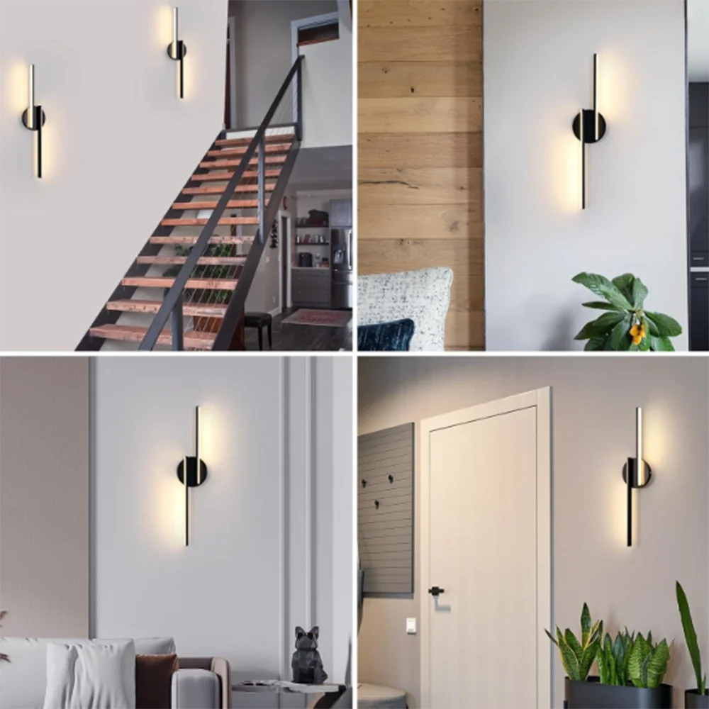 Nordic Minimalist Long Strip LED Wall Light,22W  Warm Light 3000K Black Wall Sconce for Indoor Living Room Bedroom Aisle