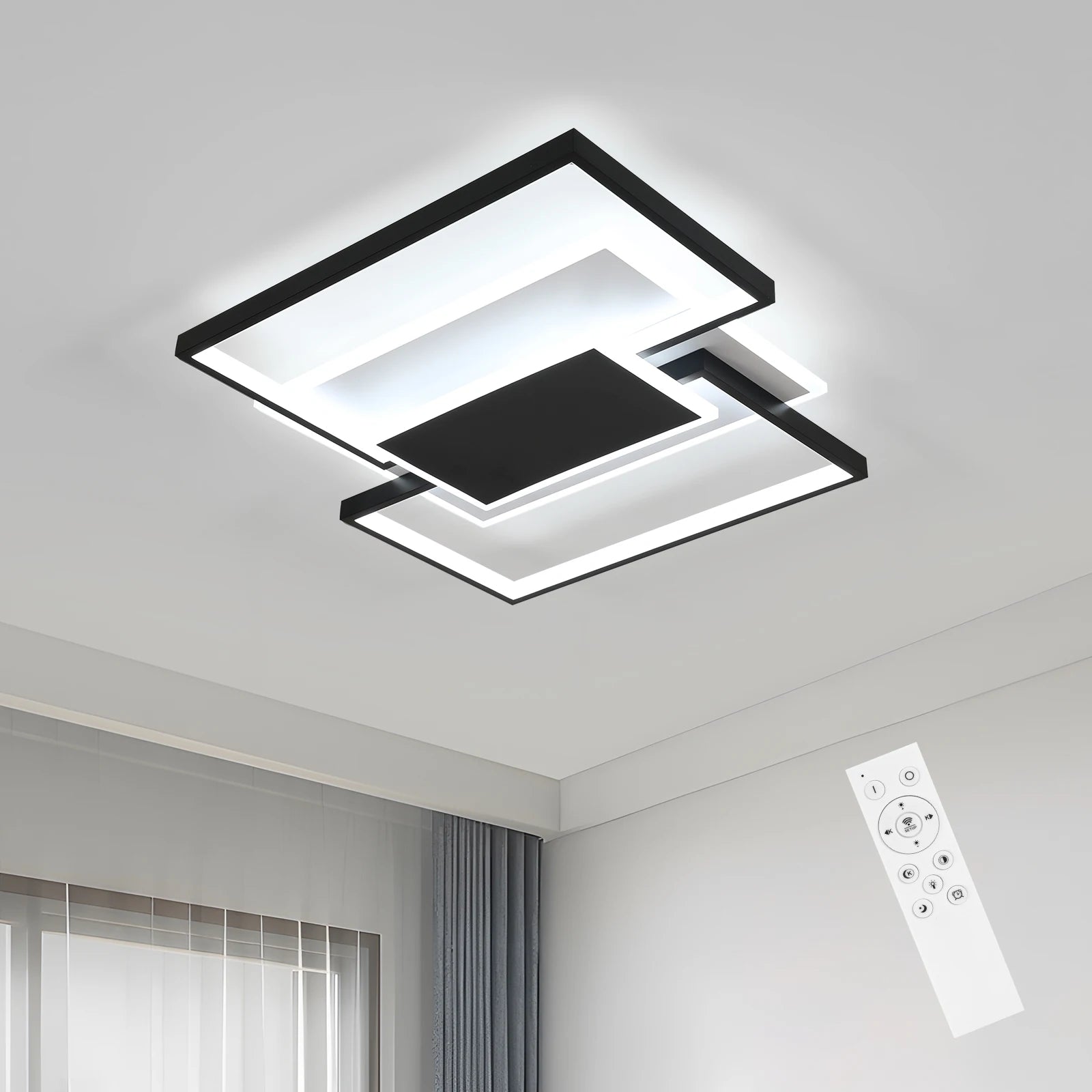 LED Ceiling Light,54W Dimmable with Remote Control,2 Squares Aluminium Ceiling Lamp For Bedroom,Living Room 3000K-6000K