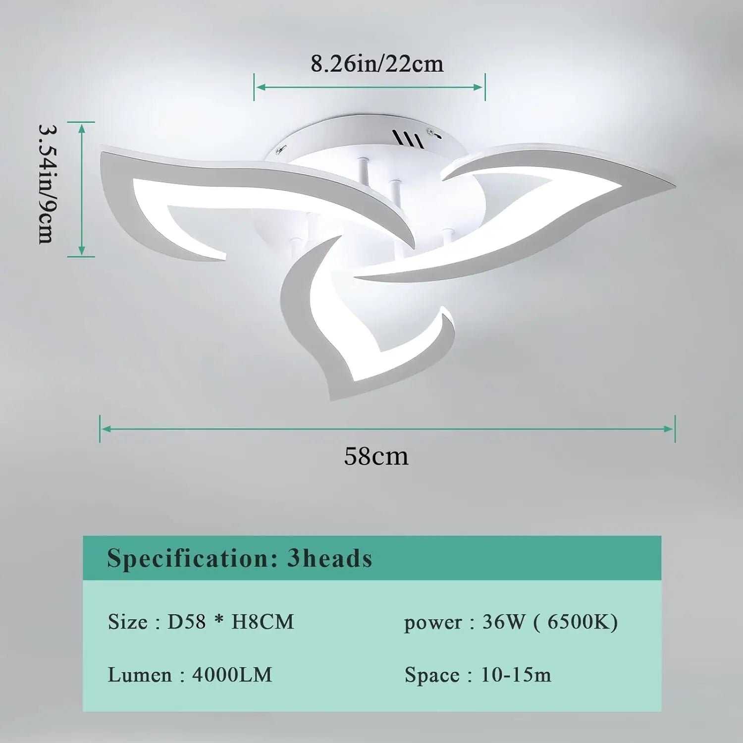 LED Ceiling Light,36W Modern Design Ceiling Lighting,3 Head Lights Living Room Ceiling Light Acrylic White Flower Fittings Ceilings for Bedroom, Kitchen,Dining Room,6500K White Light