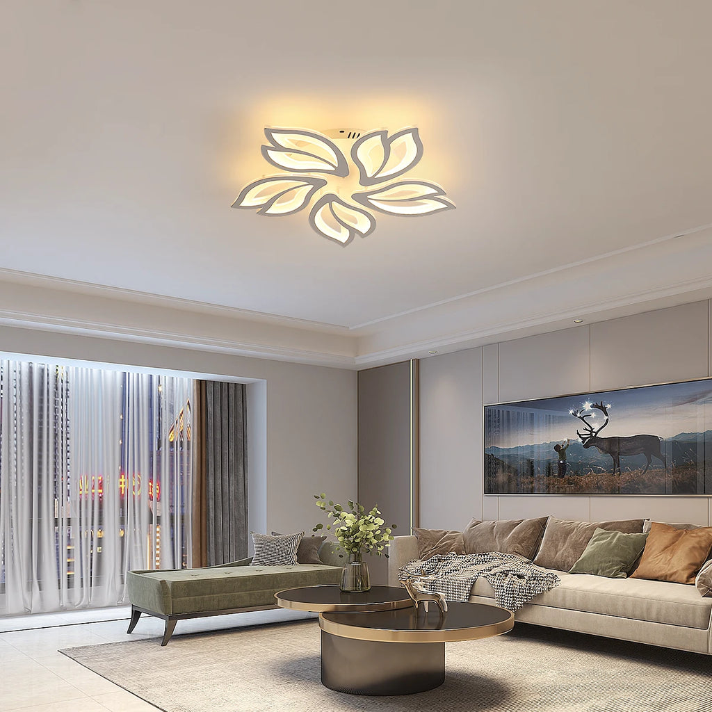 Dimmable LED Ceiling Light,Creative 5 Head Petals Design 45W 4050LM Ceiling Lamp with Remote Control 3000K-6500K